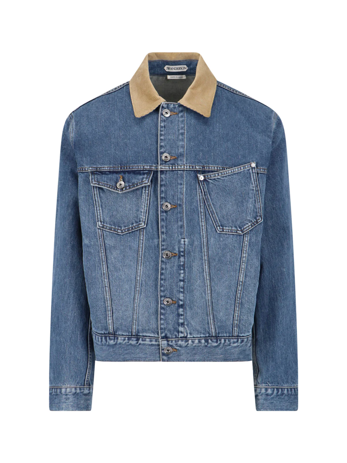 Blue Contrast Corduroy Collar Denim Jacket