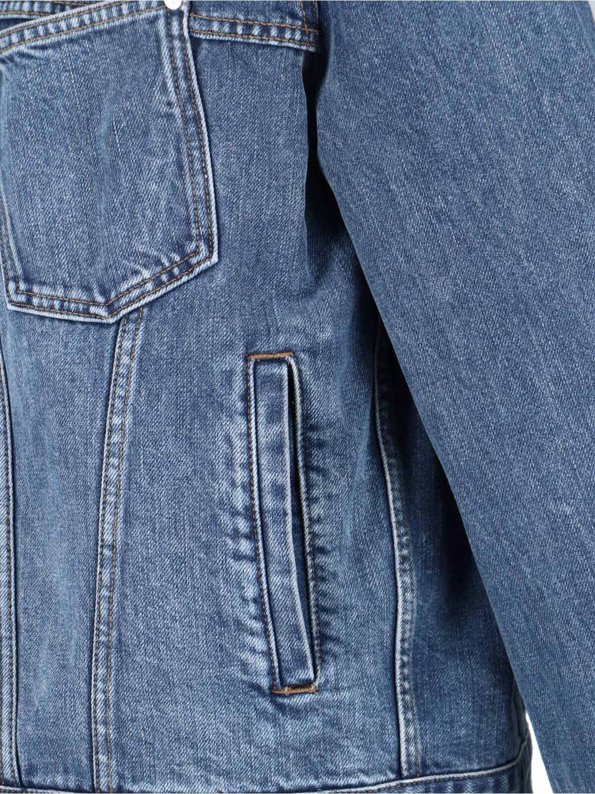 Blue Contrast Corduroy Collar Denim Jacket - Image 3
