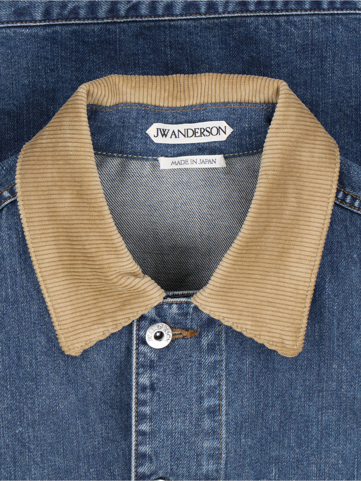 Blue Contrast Corduroy Collar Denim Jacket - Image 4
