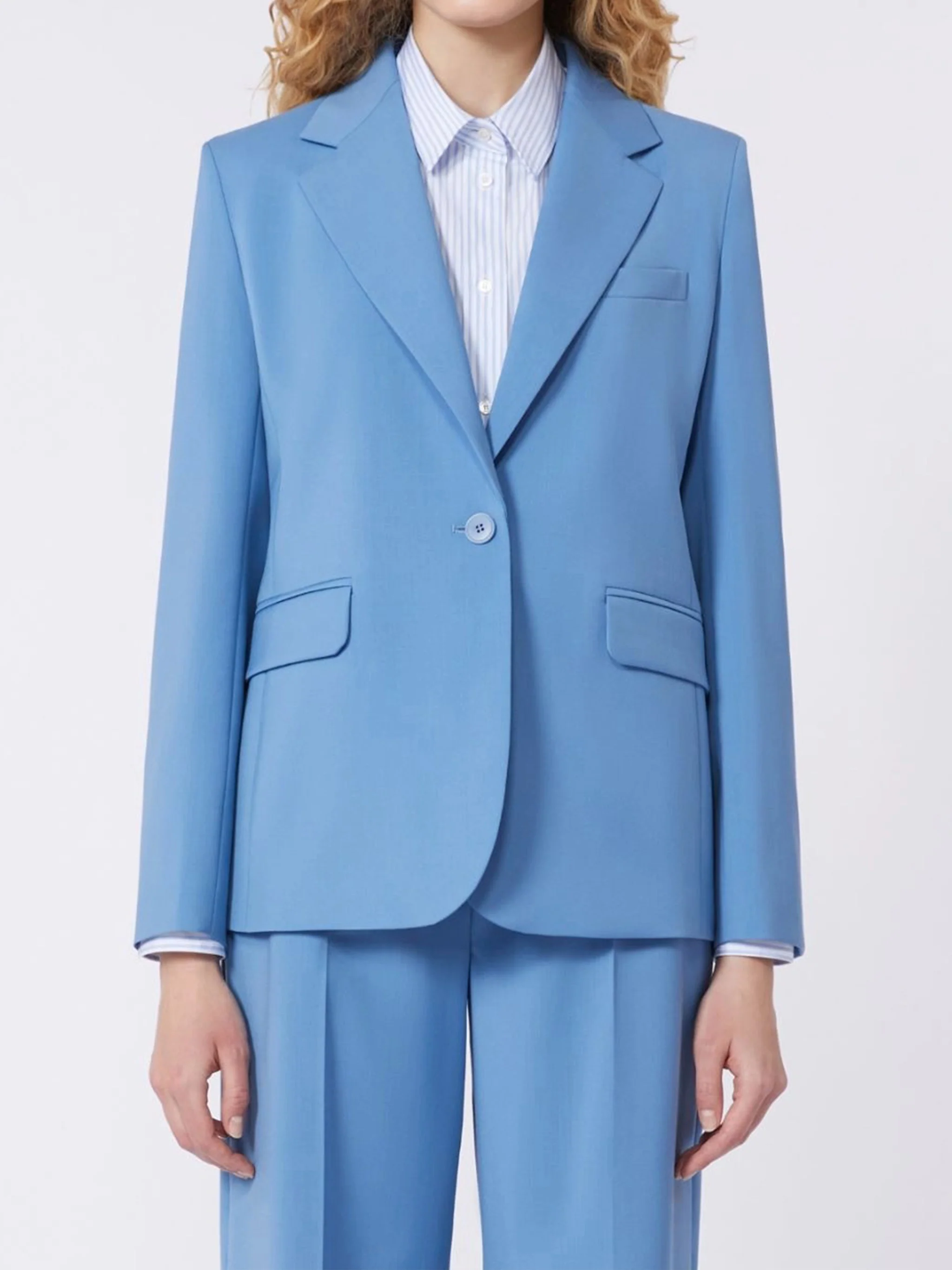 Blue Lamine Structured Tailored Fabric Blazer - Image 2