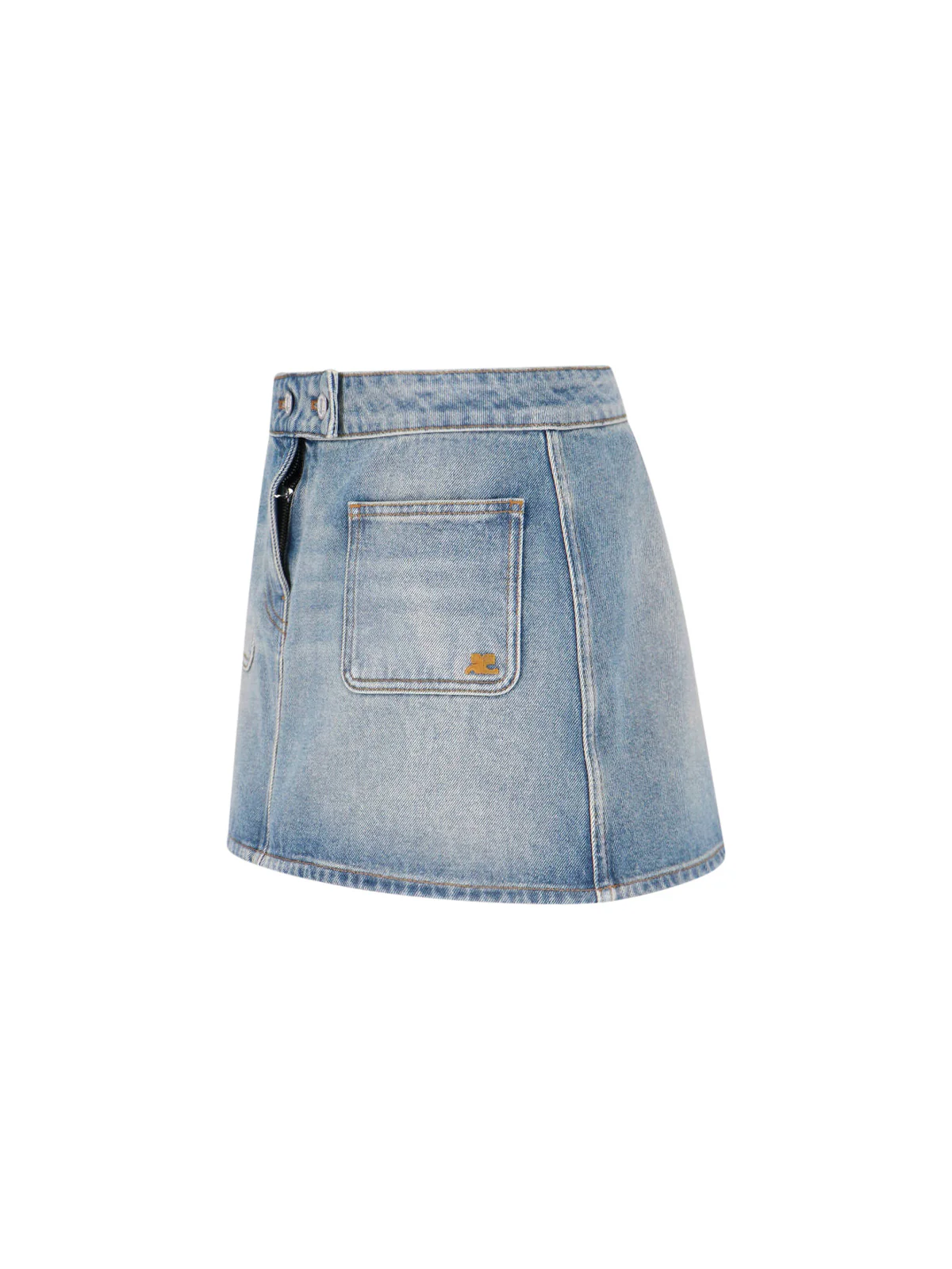 Blue Low-Rise Embroidered Mini Denim Skirt - Image 3