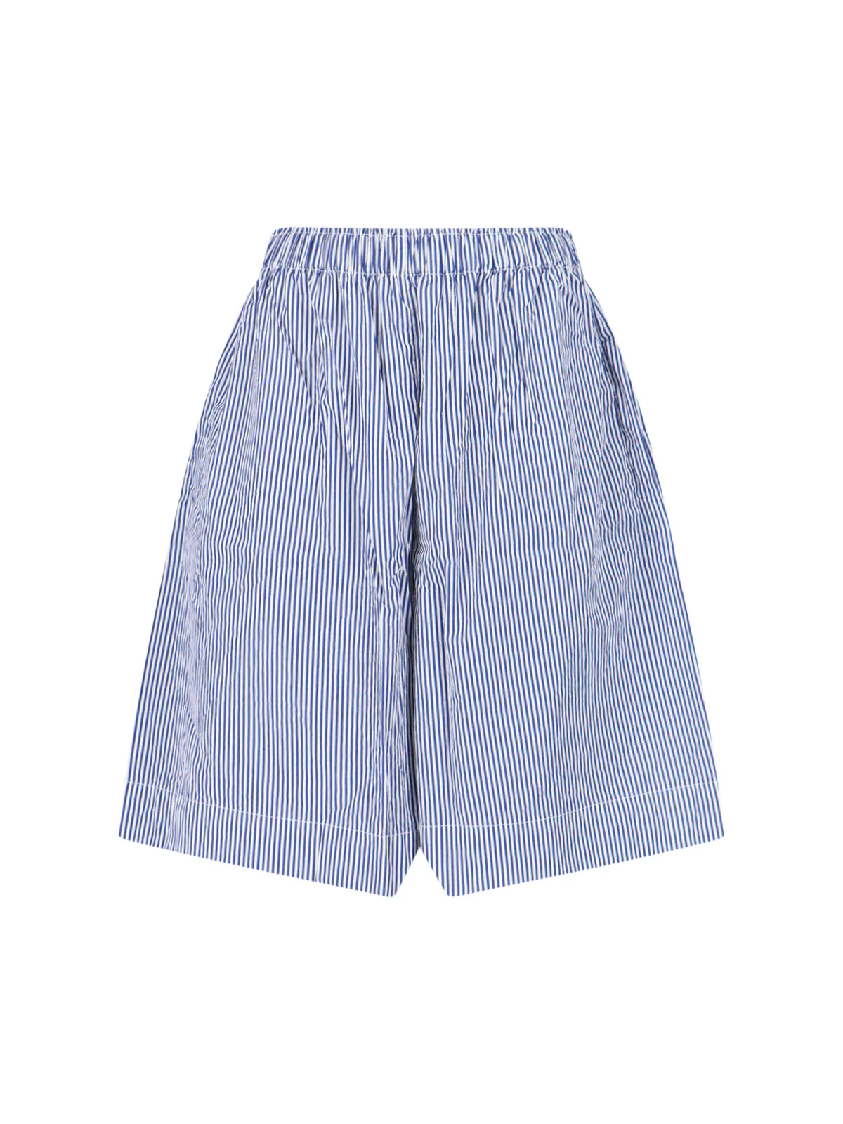 Blue Striped Elastic Waist Shorts