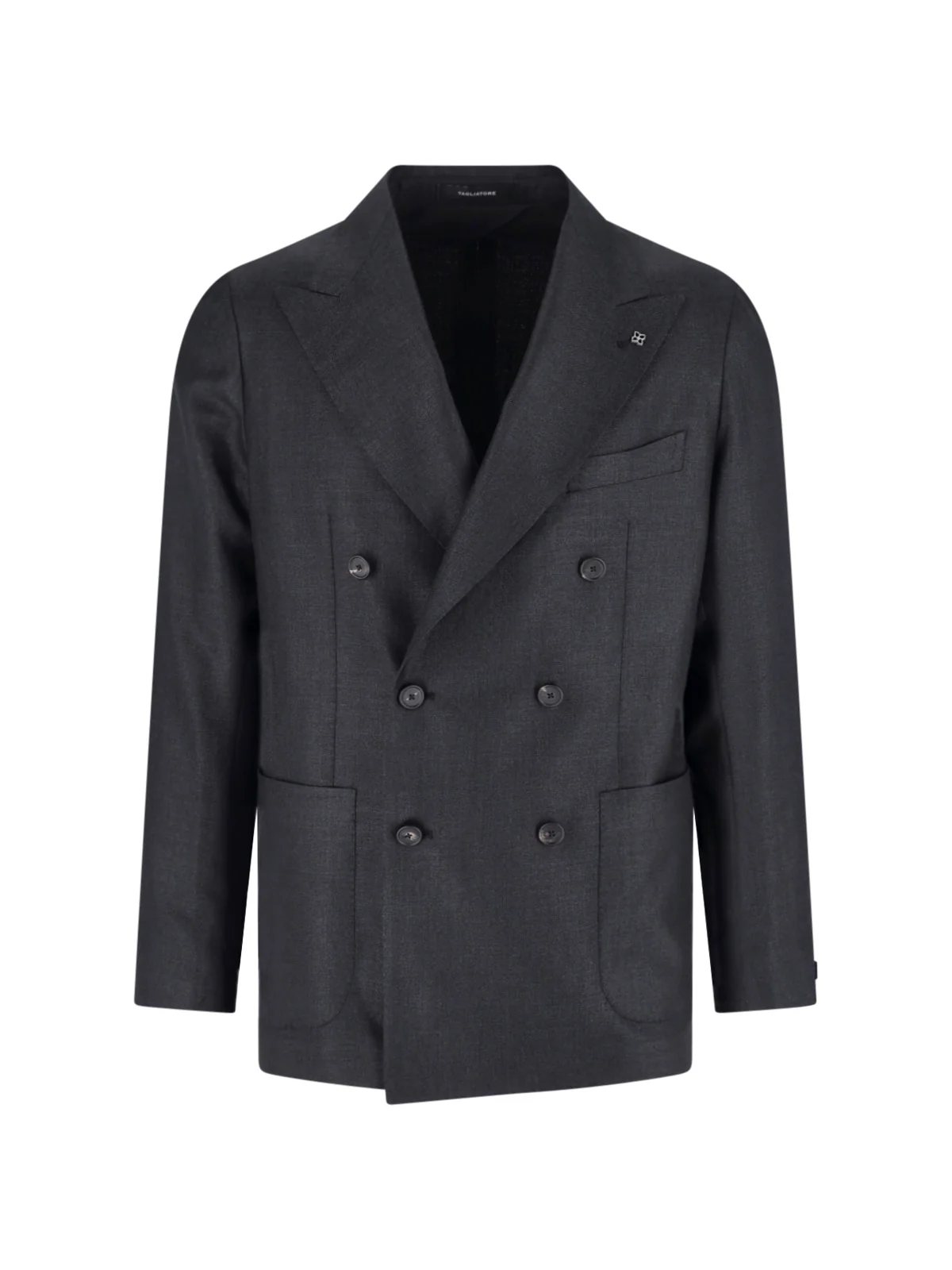 Blue Structured Double-Breasted Notch Lapel Jacket