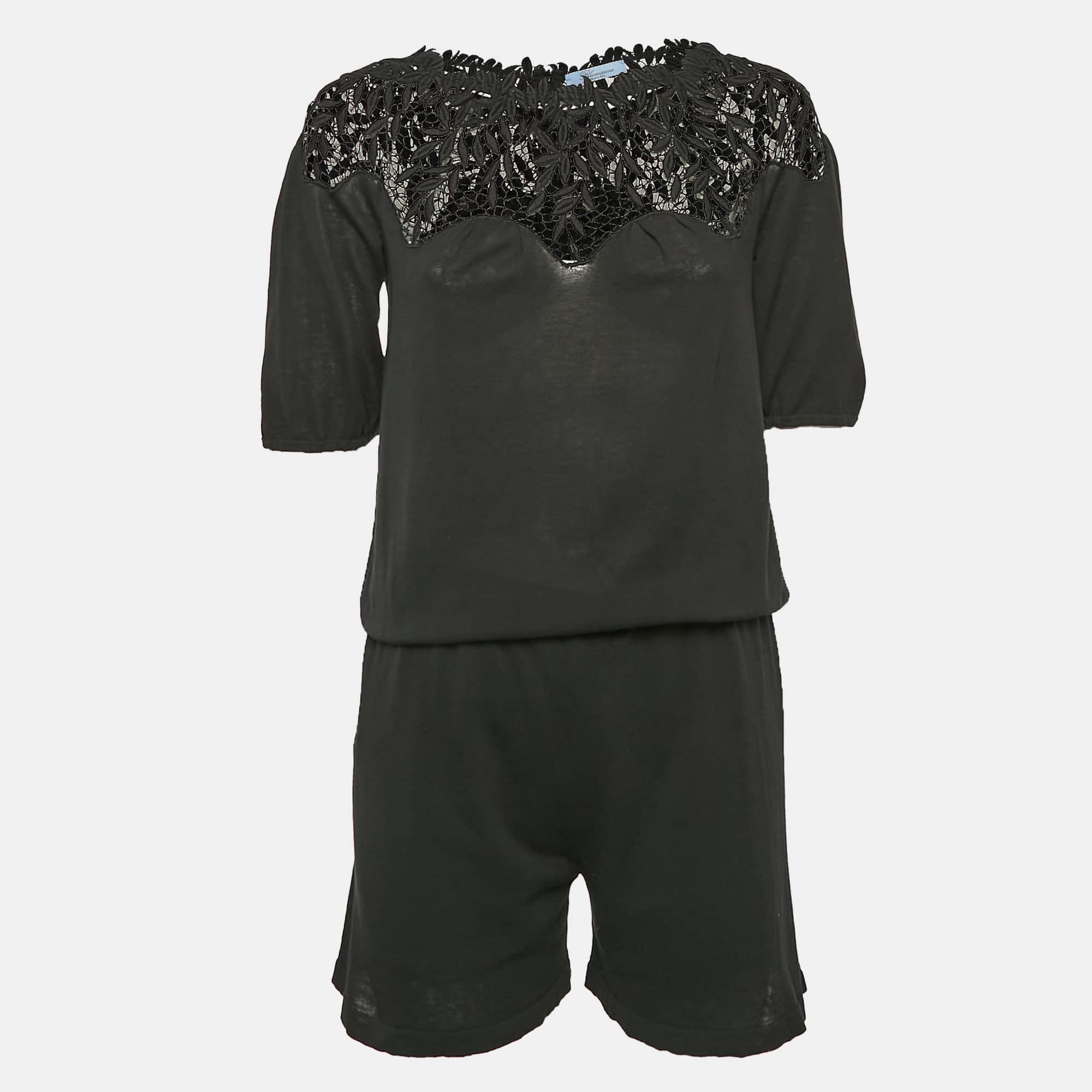 Blumarine Black Lace Trim Jersey Playsuit