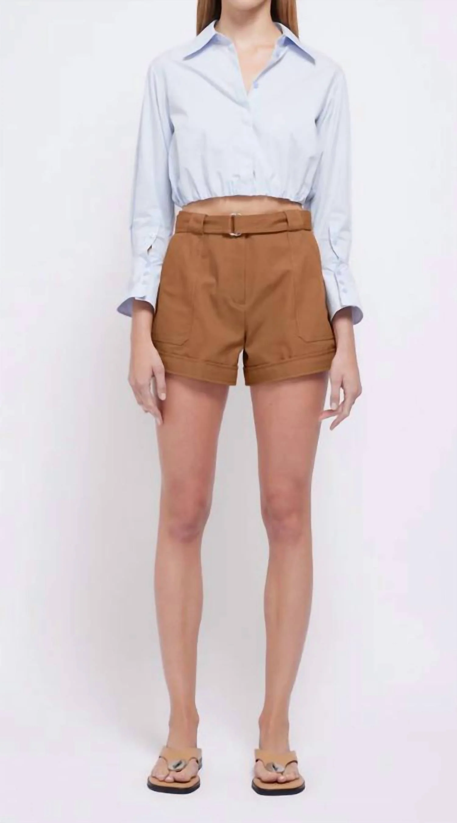 Blythe Cotton Cropped Shirt In Blue Haze - Image 5