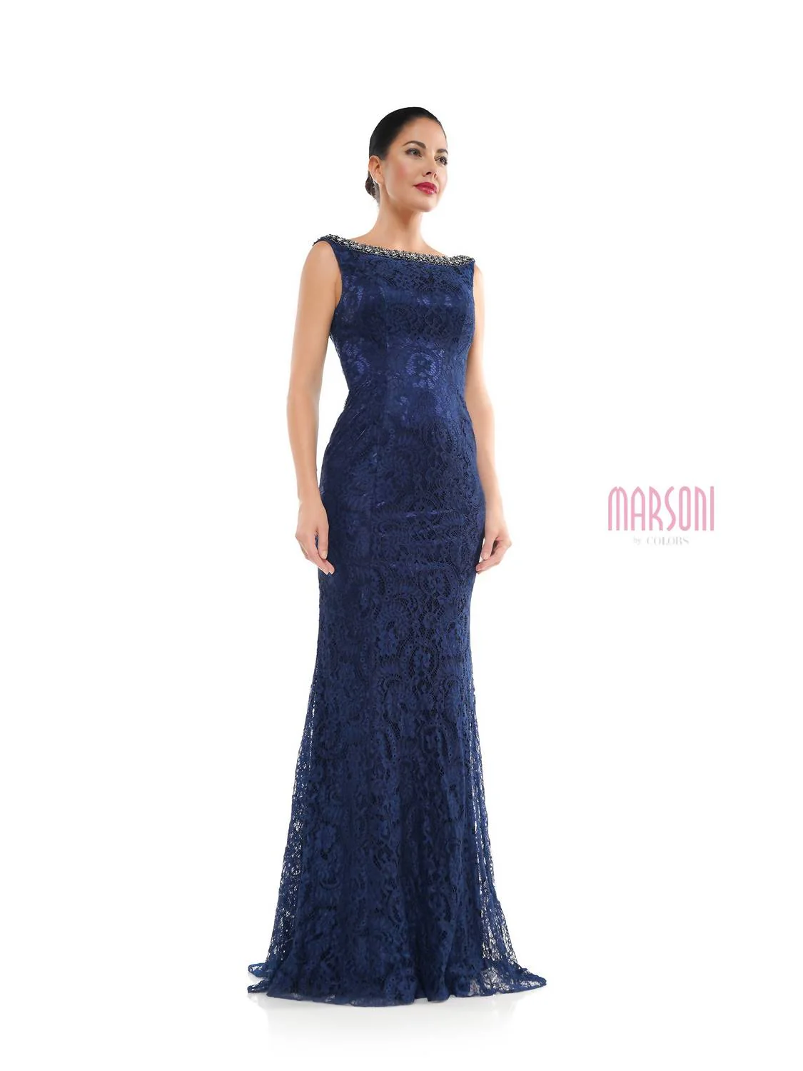 Boat Neck Lace Dress In Navy
