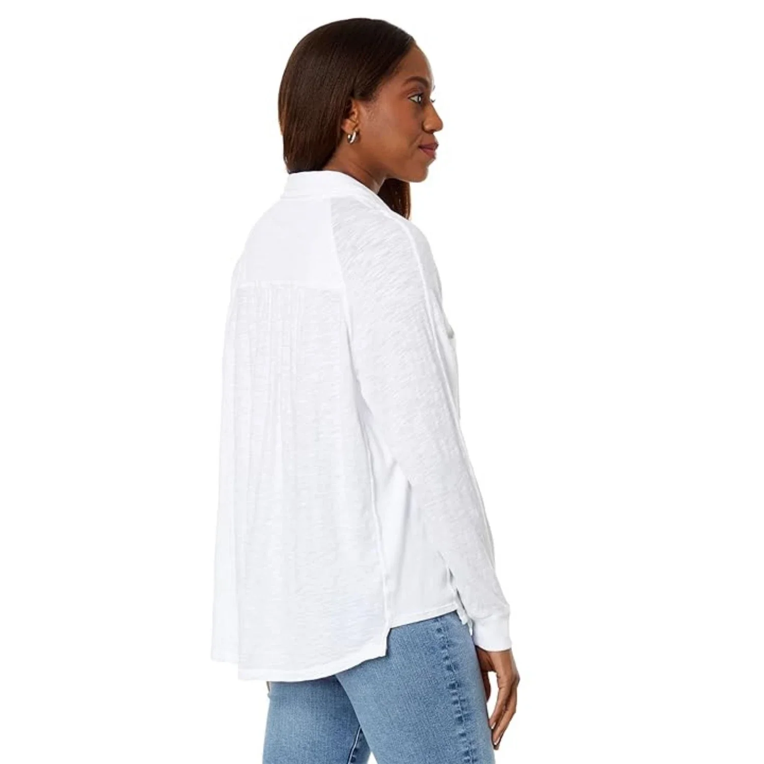 Bobi Los Angeles Top Women's White Cotton Button Front Raglan Sleeve DDR2524 - Image 2