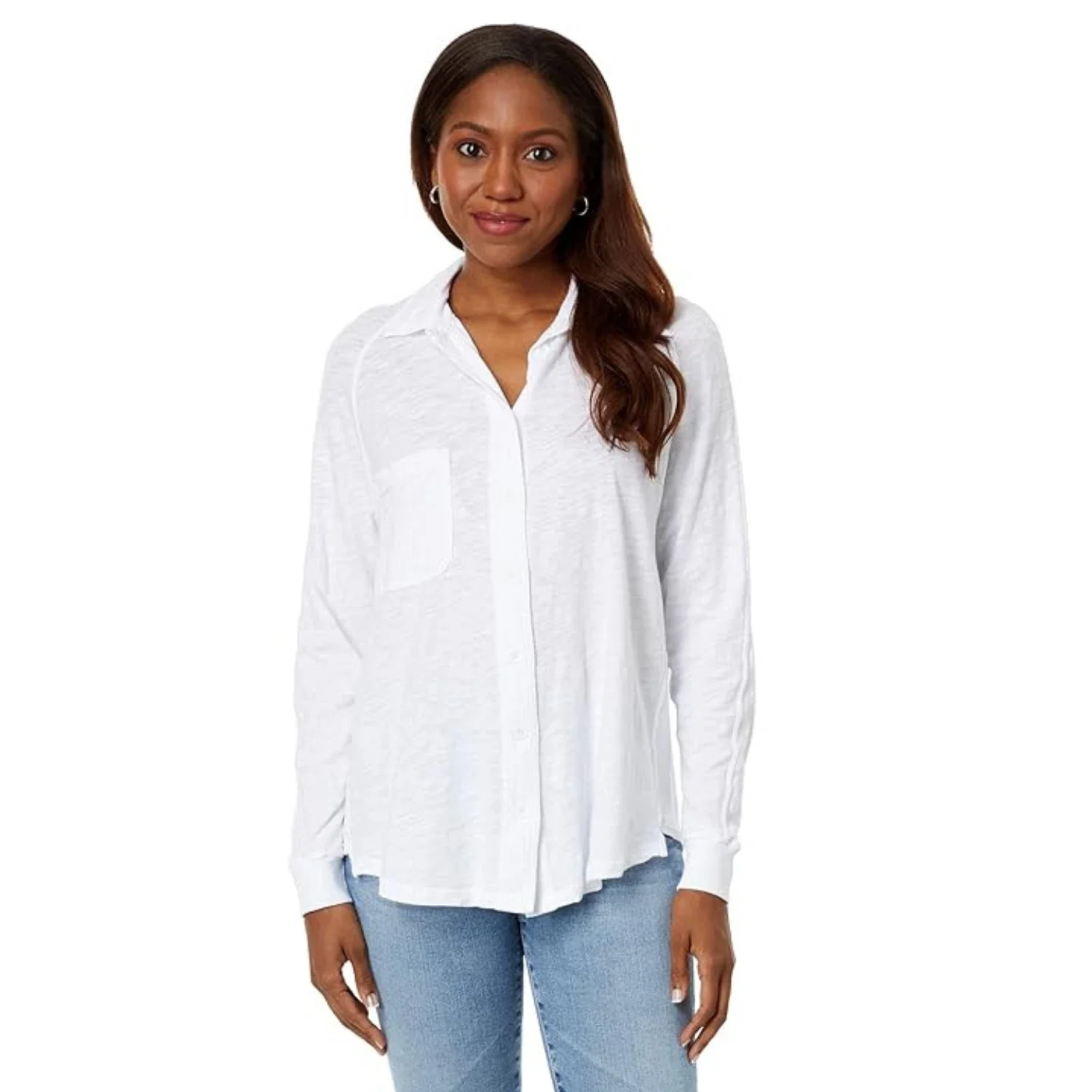 Bobi Los Angeles Top Women's White Cotton Button Front Raglan Sleeve DDR2524 - Image 3