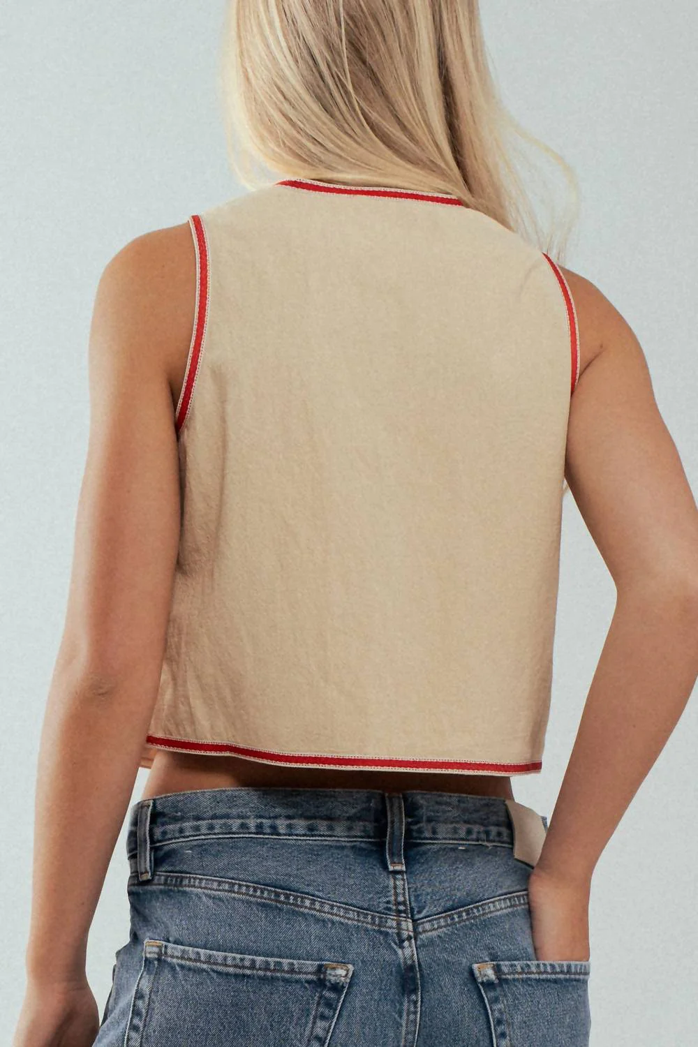 Boho Embroidered Tie Front Western Vest In Khaki - Image 2