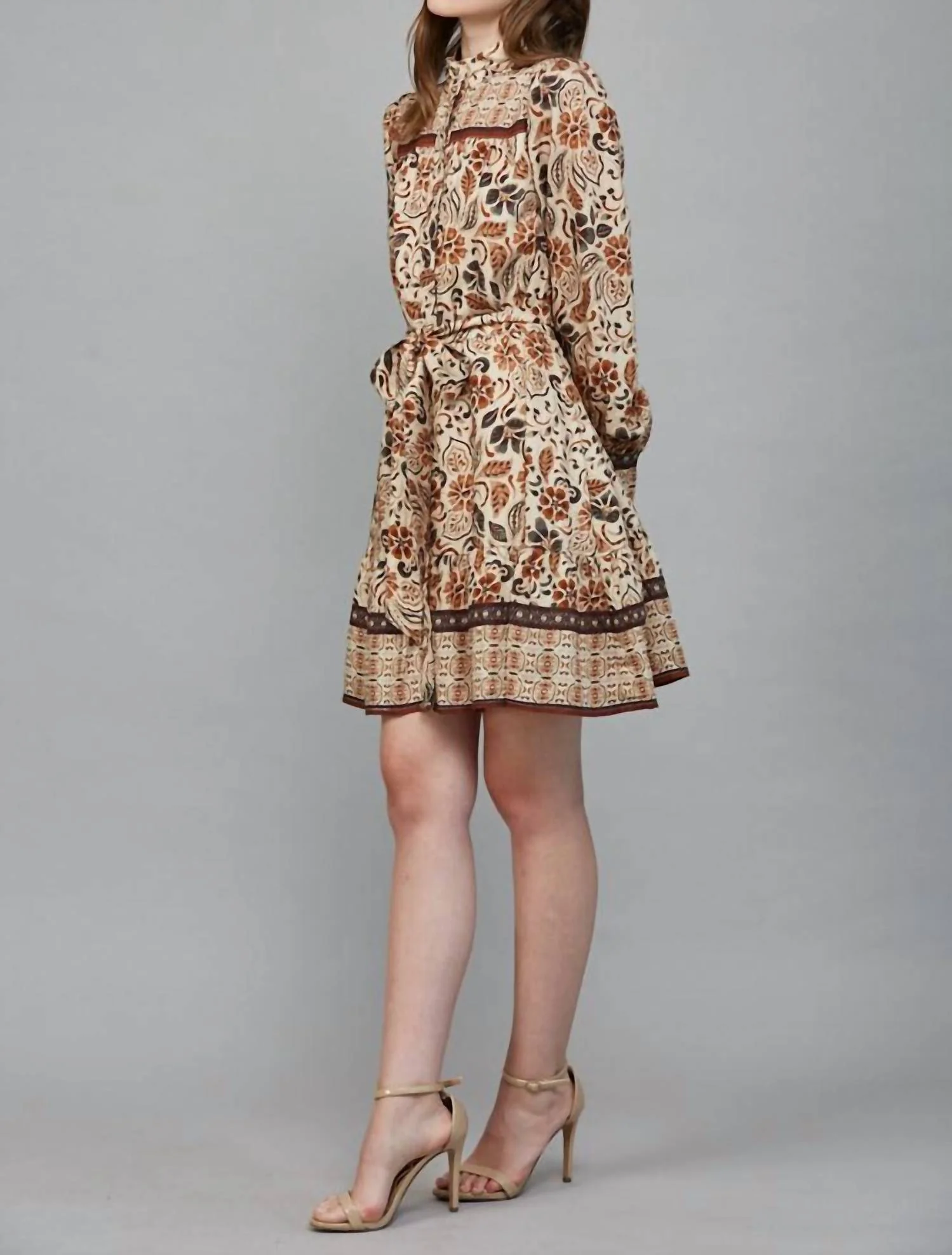 Boho Tiered Long Sleeve Mini Dress In Cream - Image 5