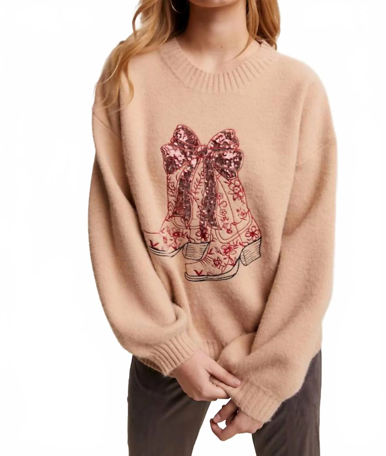 Boots & Bows Sweater In Beige - Image 2