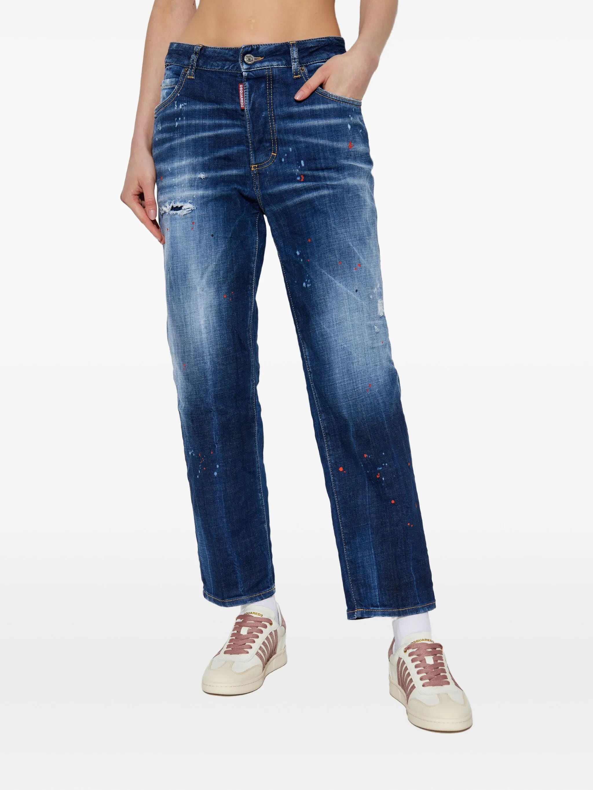 Boston Mid-Rise Blue Splatter Denim Jeans - Image 3