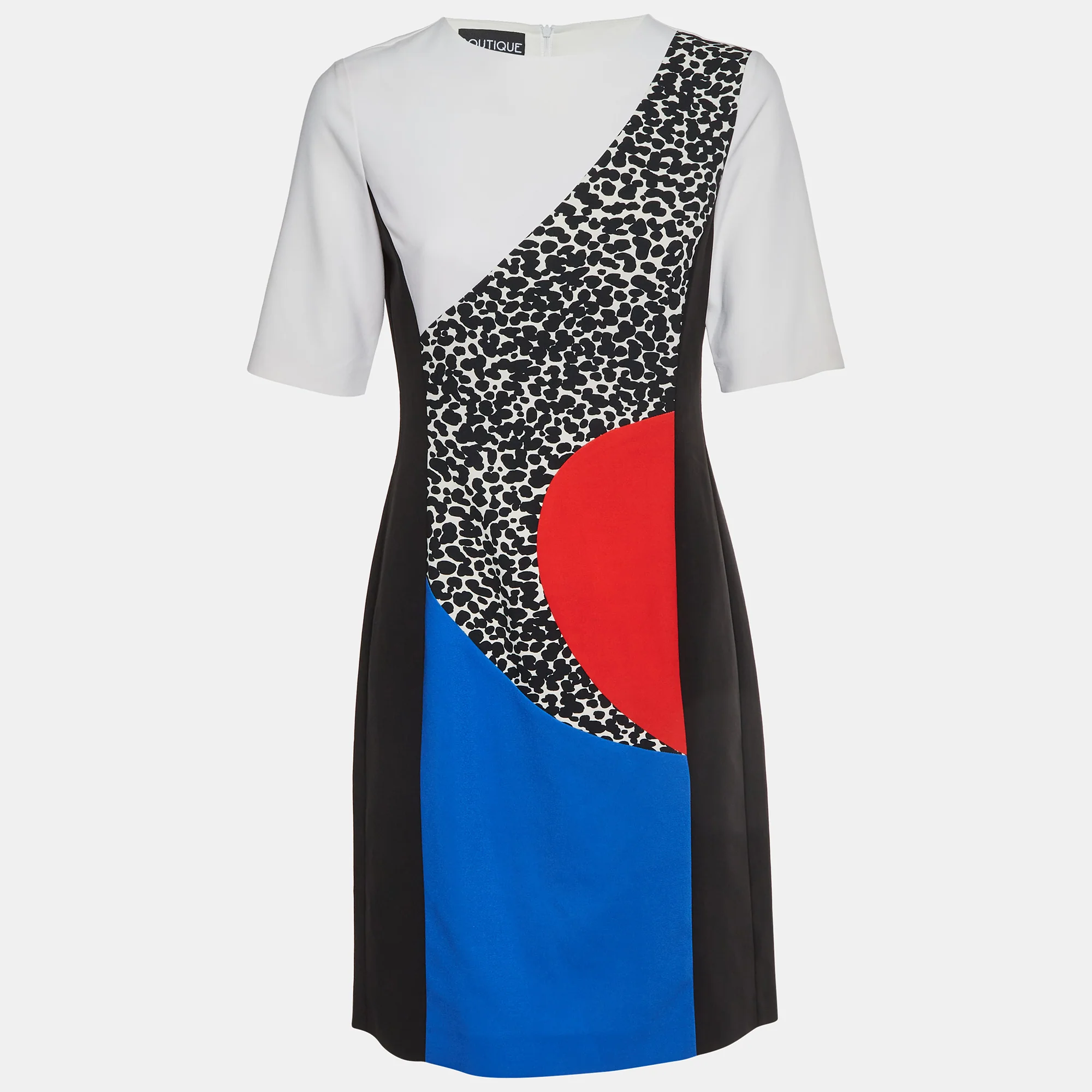 Boutique Moschino Color Block Crepe Short Sleeve Dress