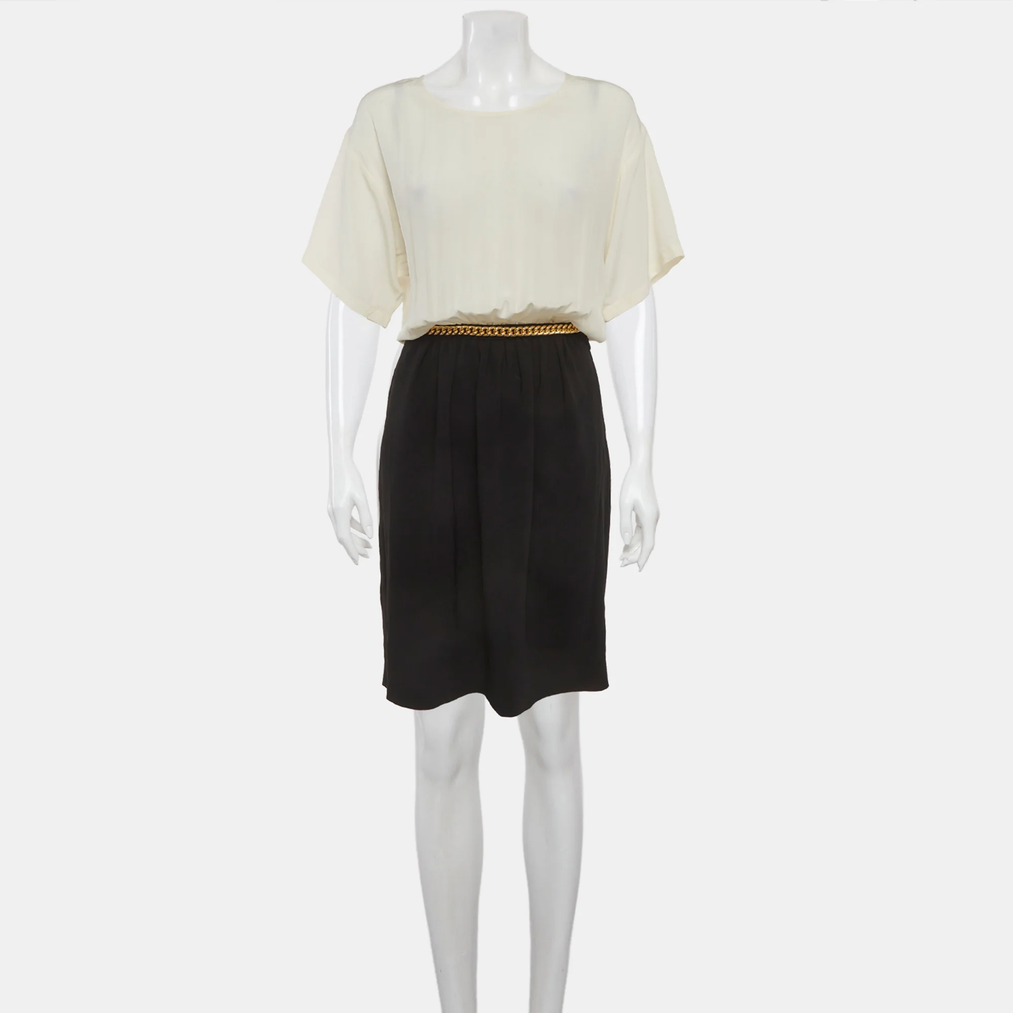 Boutique Moschino Cream/black Crepe Chain Detail Midi Dress - Image 2