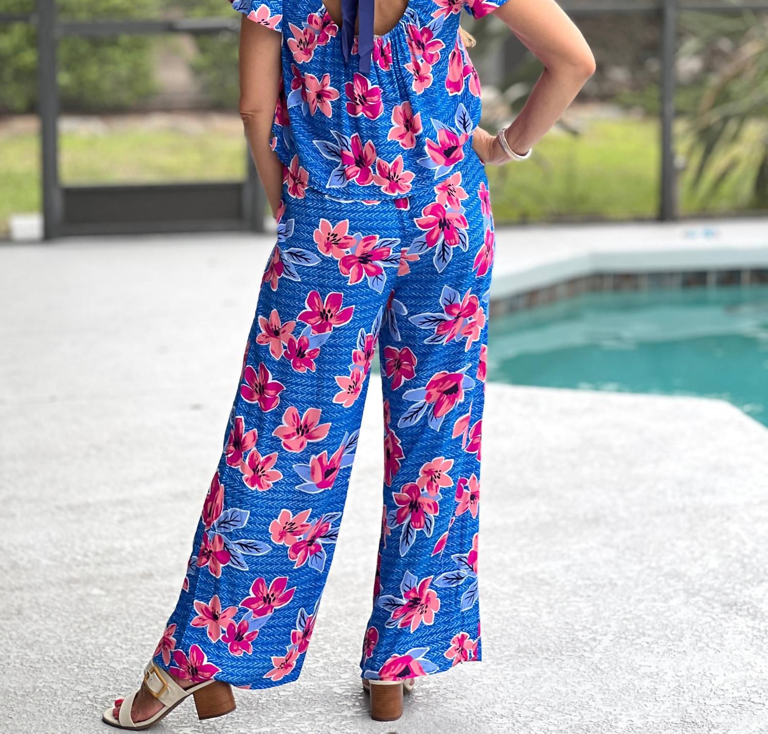 Bow Back Jumpsuit In Bold Blossoms - Image 2