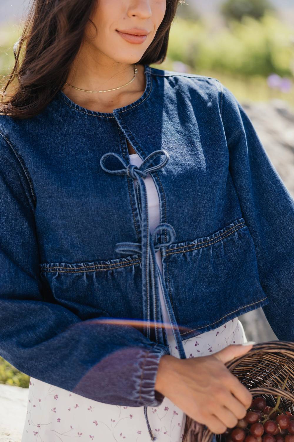 Bow Cropped Jacket In Blue - Image 2