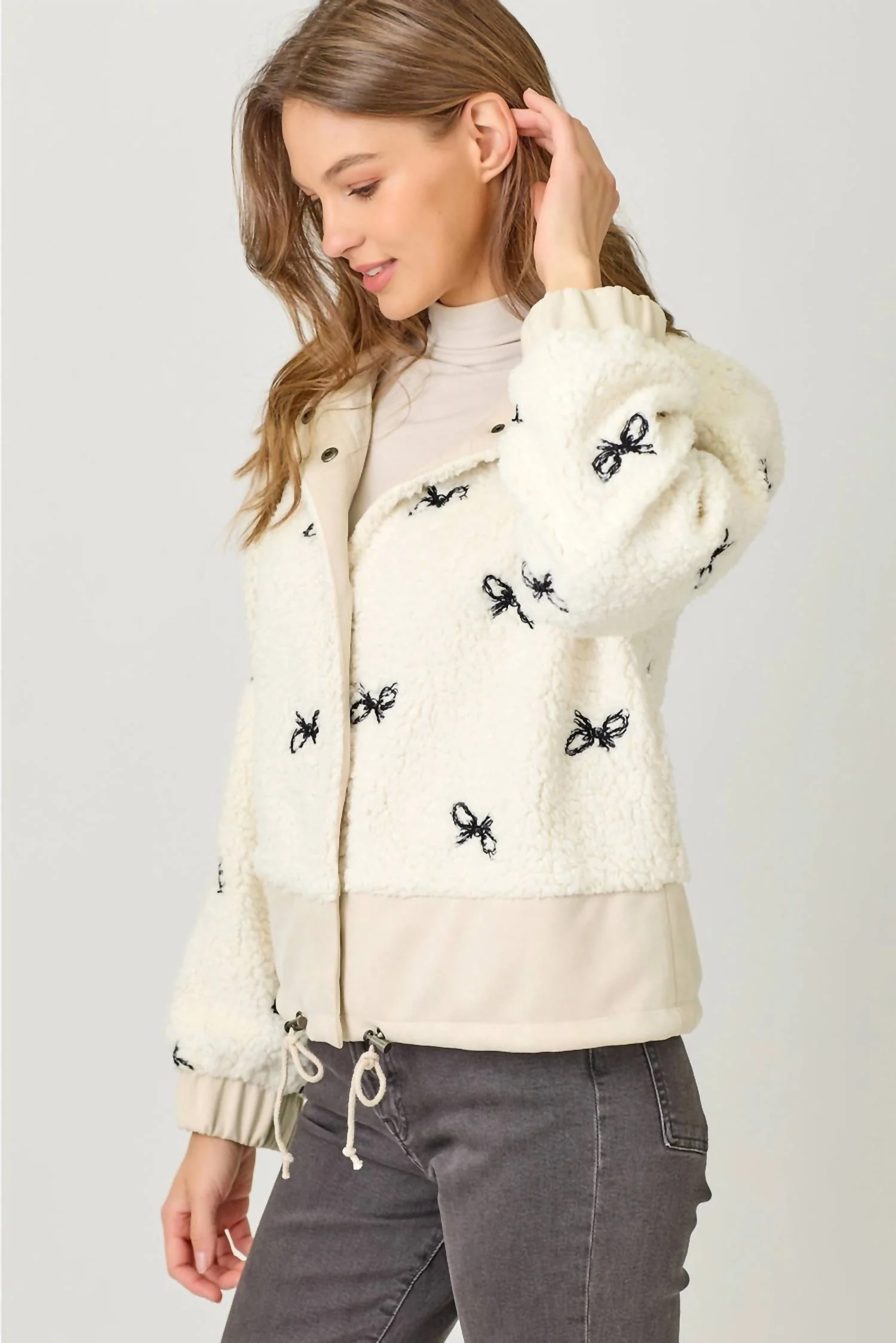 Bow Embroidered Jacket In Ivory
