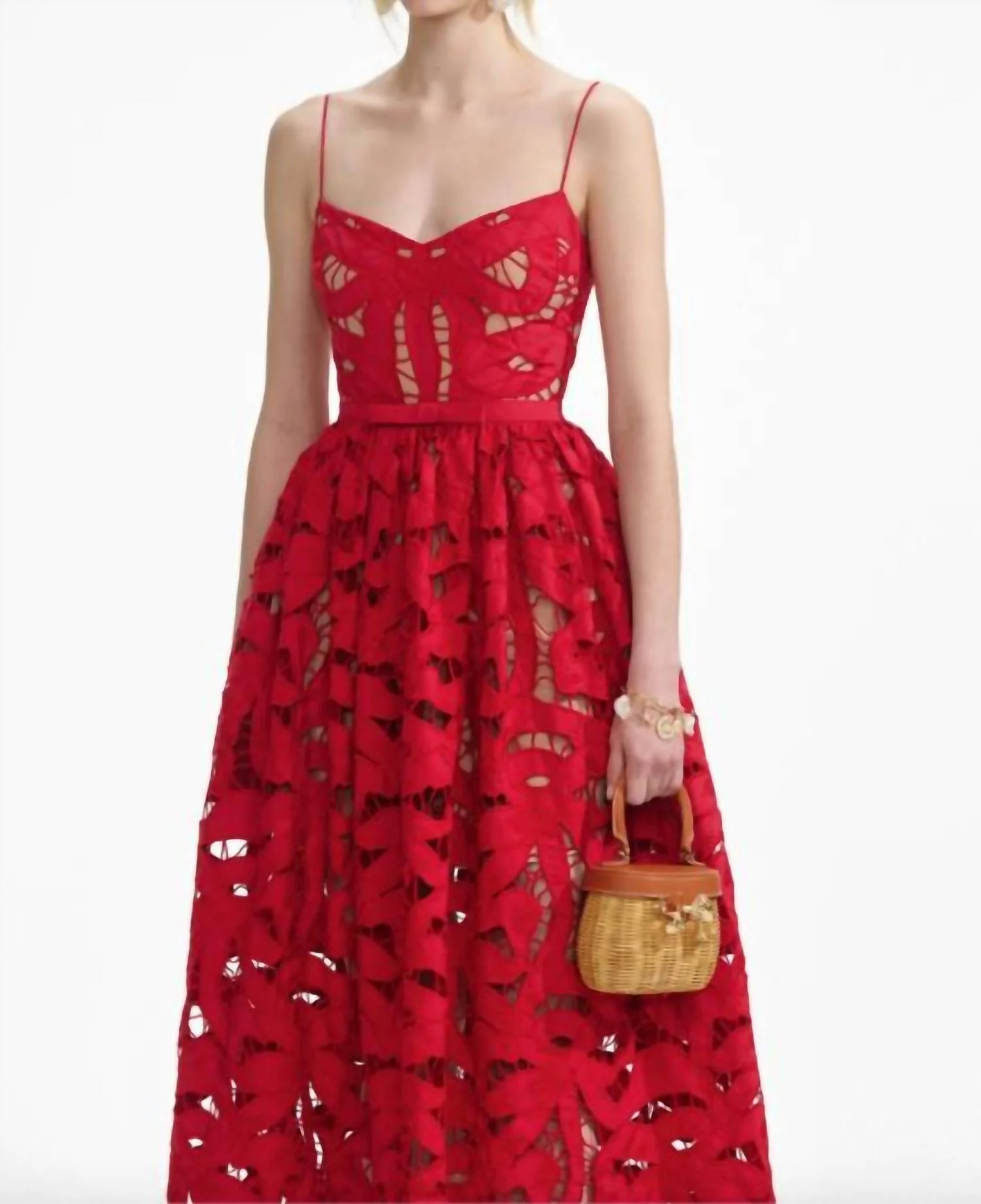 Bow Embroidered Midi Dress