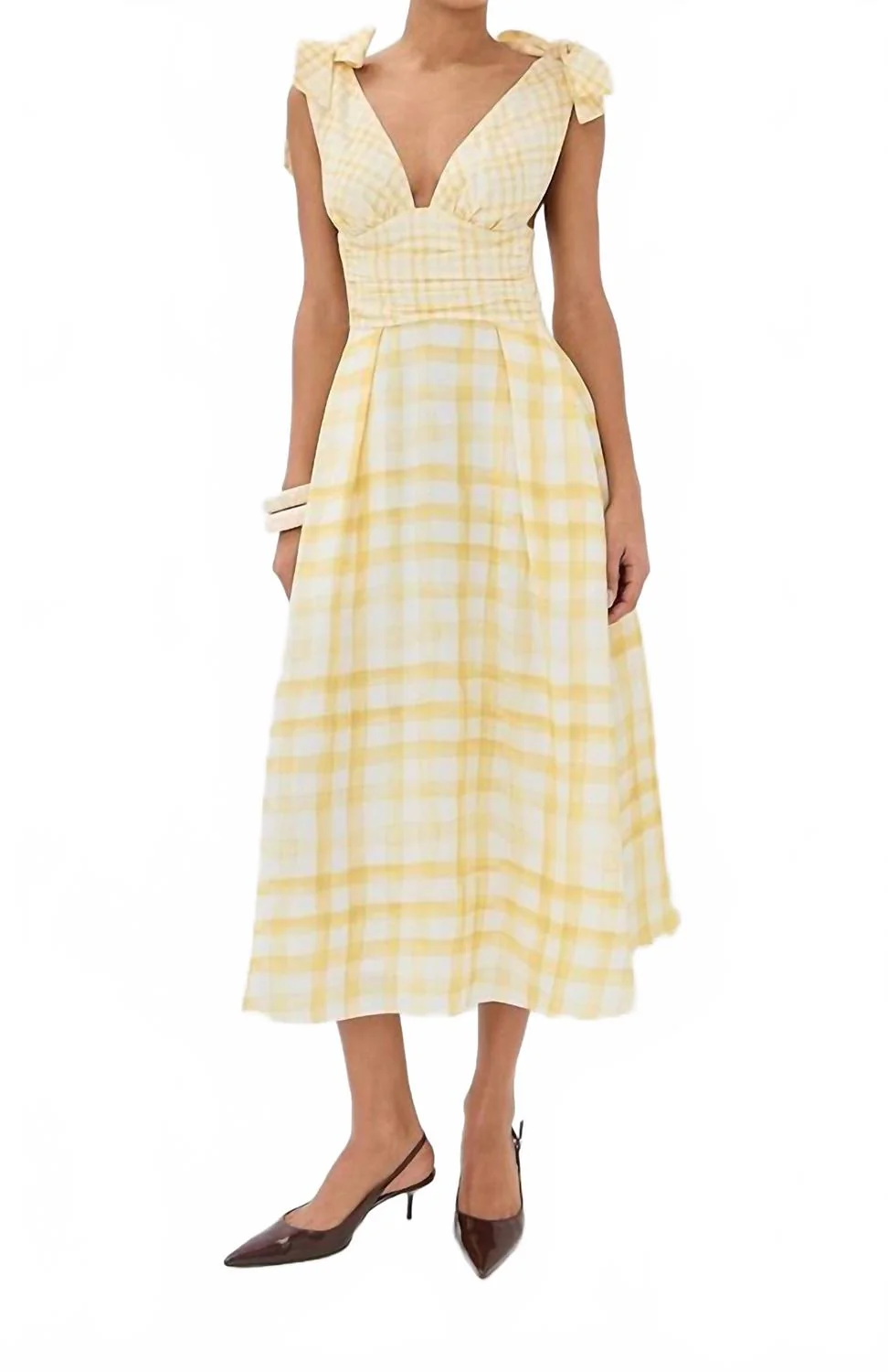 Bow Shoulder Dress In Watercolor Gingham