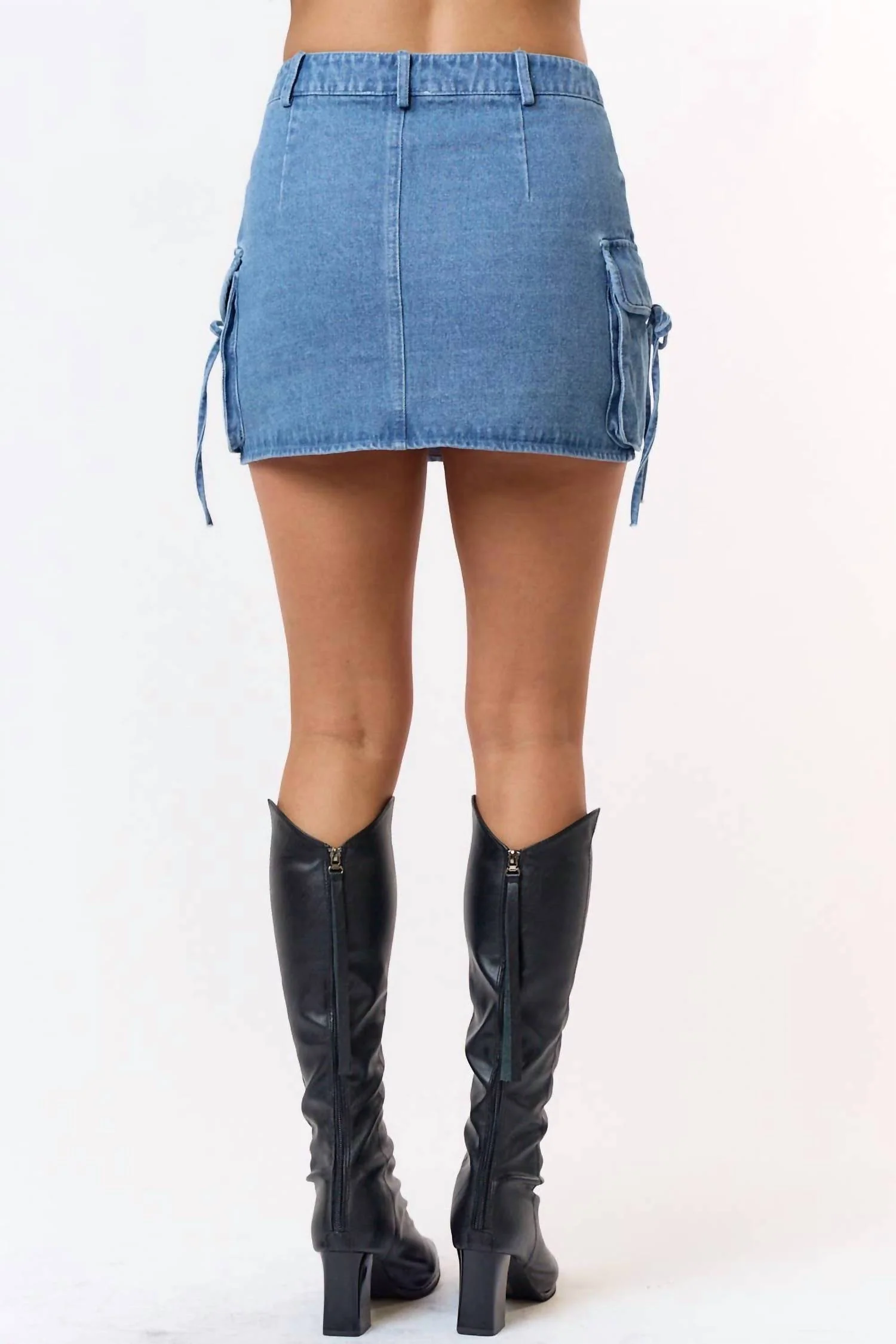 Bow Tie Cargo Mini Skirt In Blue - Image 3