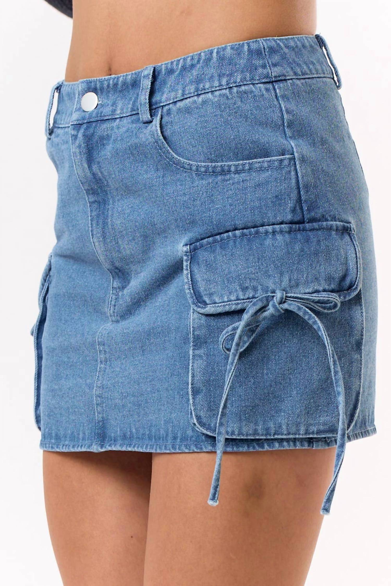 Bow Tie Cargo Mini Skirt In Blue - Image 4