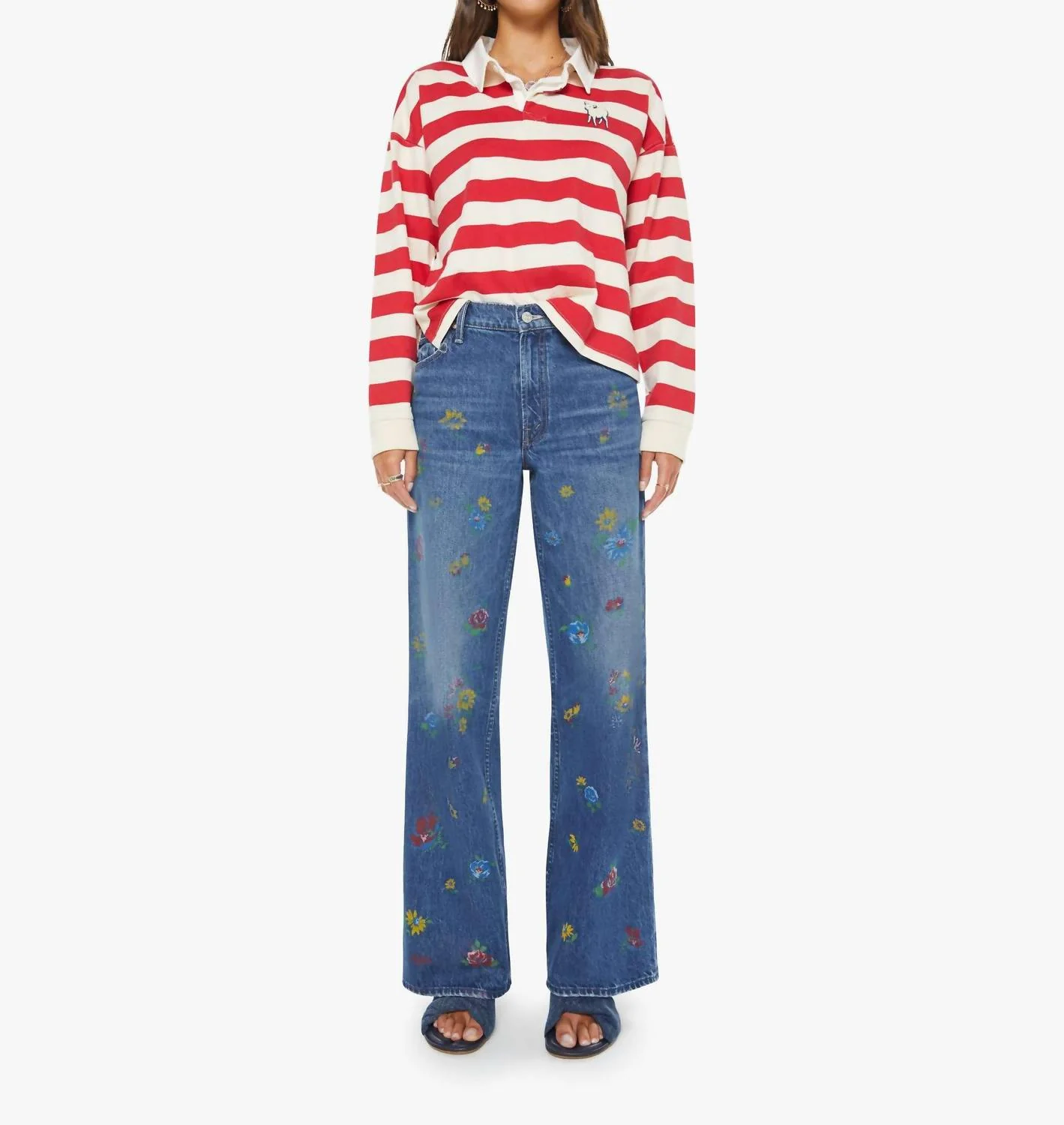 Boxy Match Shirt In Tango Red & Cream - Image 4