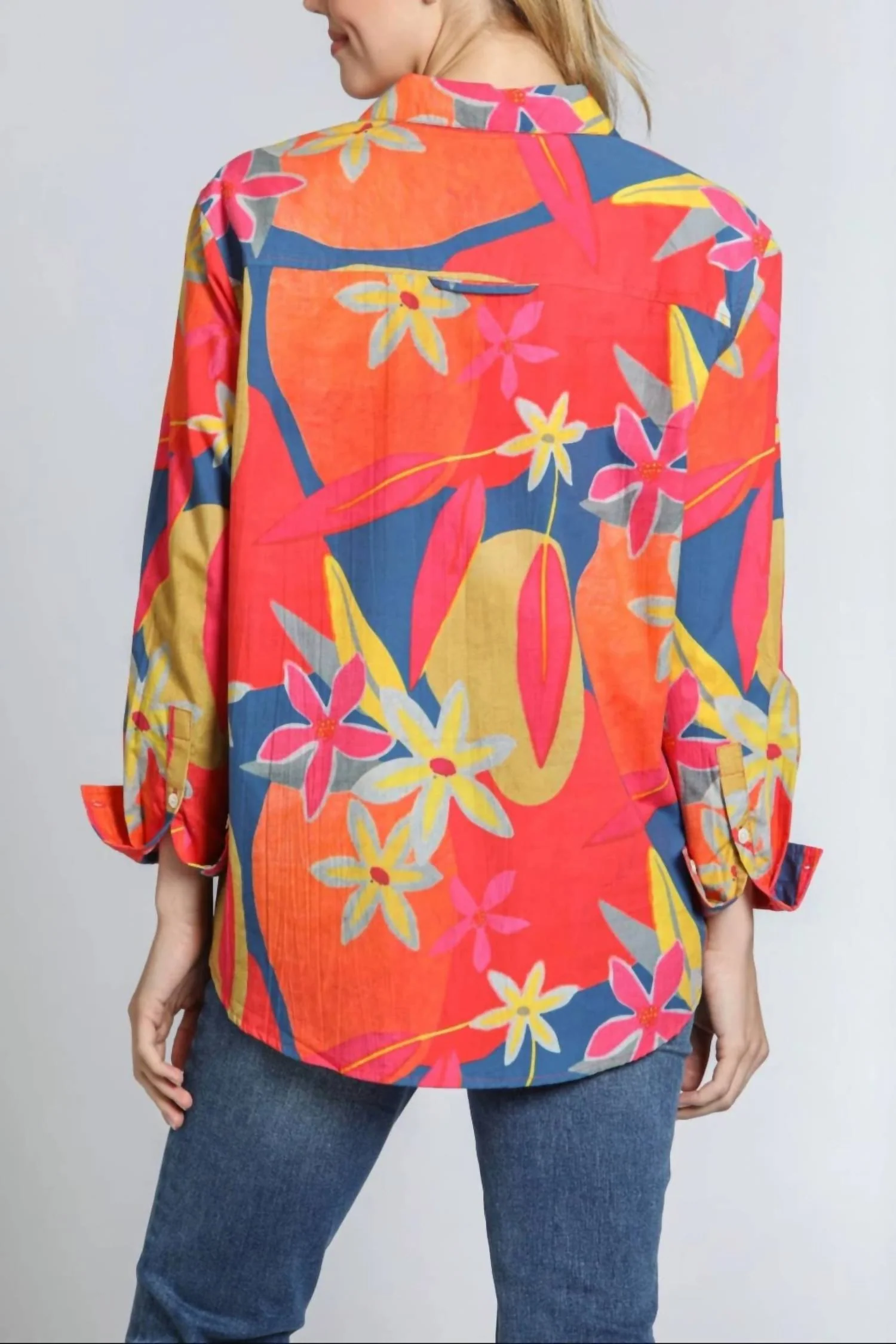 Boyfriend Button Up Shirt In Bright Orange Multi - Image 2