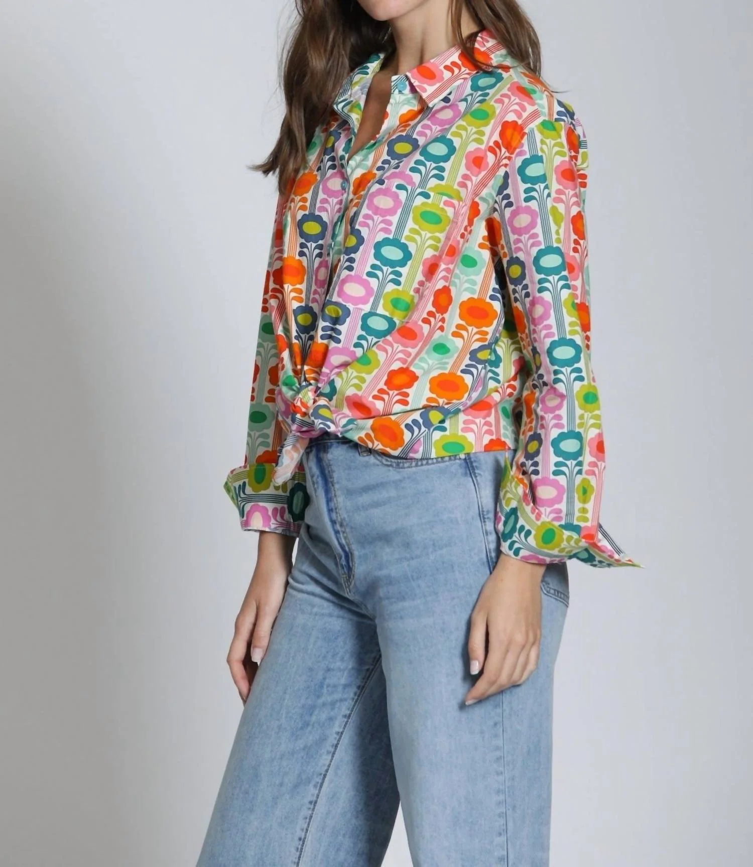 Boyfriend Button Up Shirt In Mod Bloom - Image 2