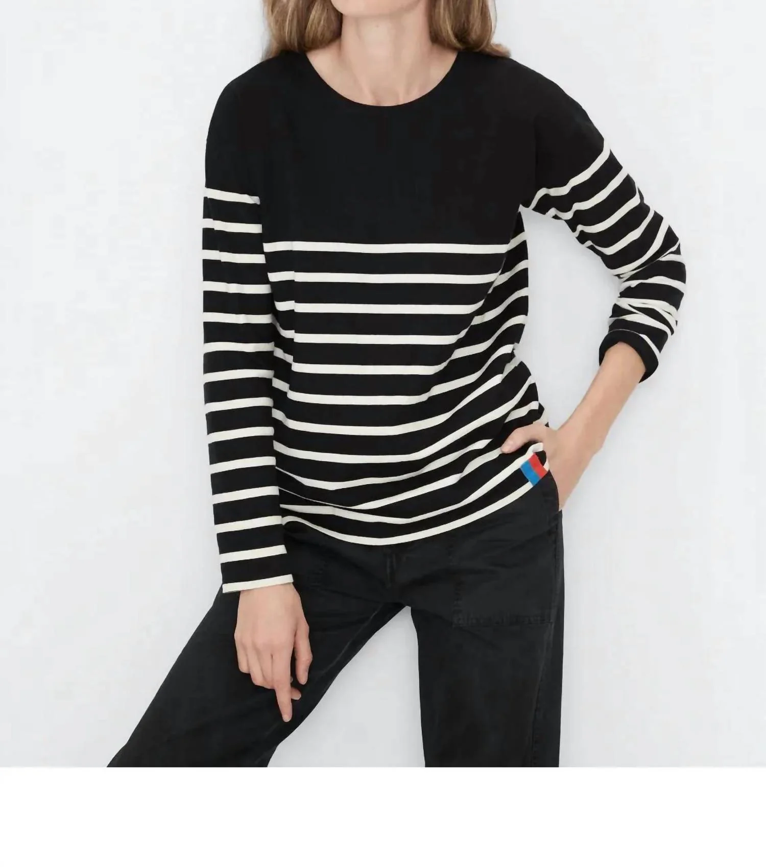 Boyfriend Long Sleeve Tee In Black/cream