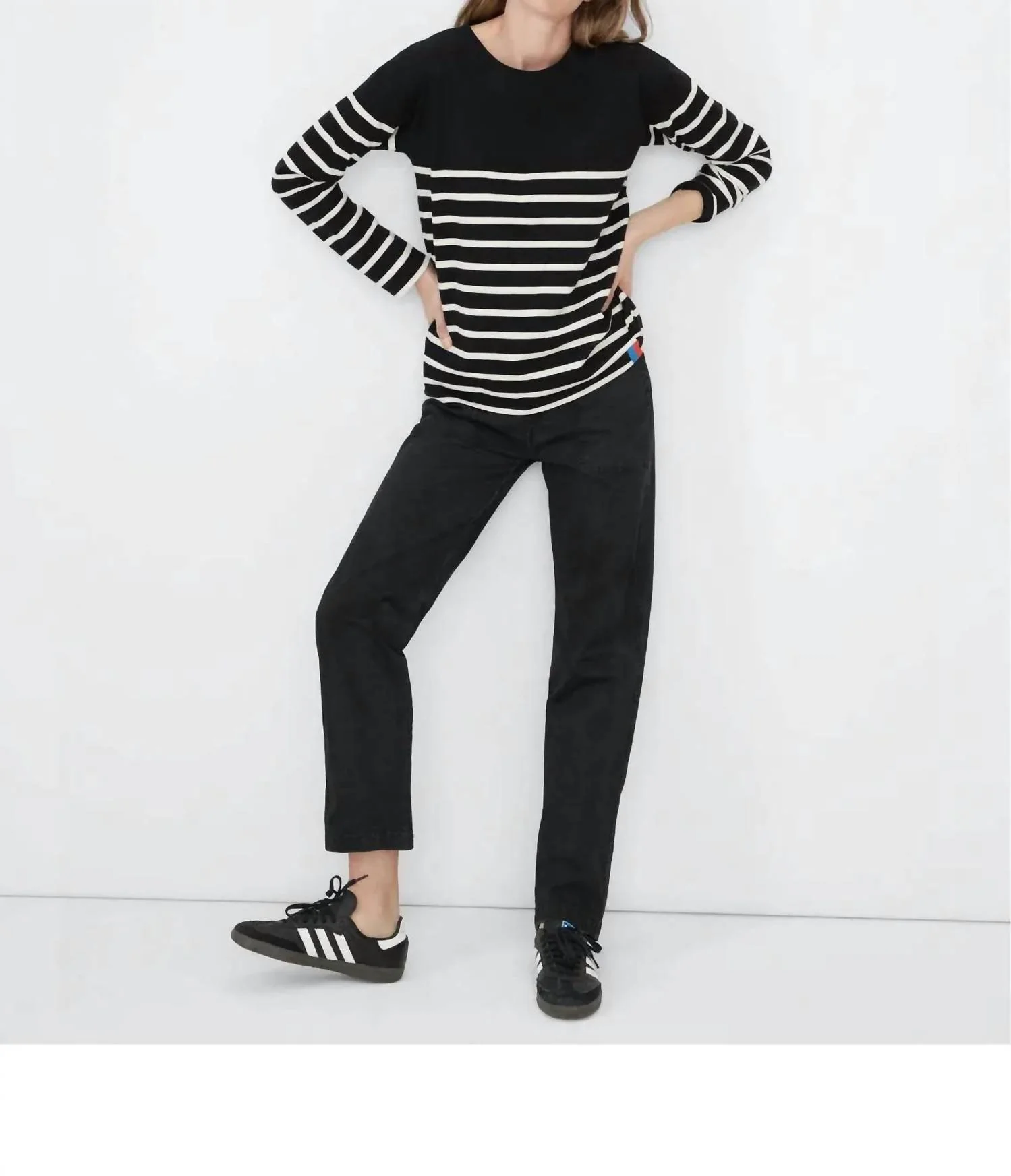 Boyfriend Long Sleeve Tee In Black/cream - Image 2