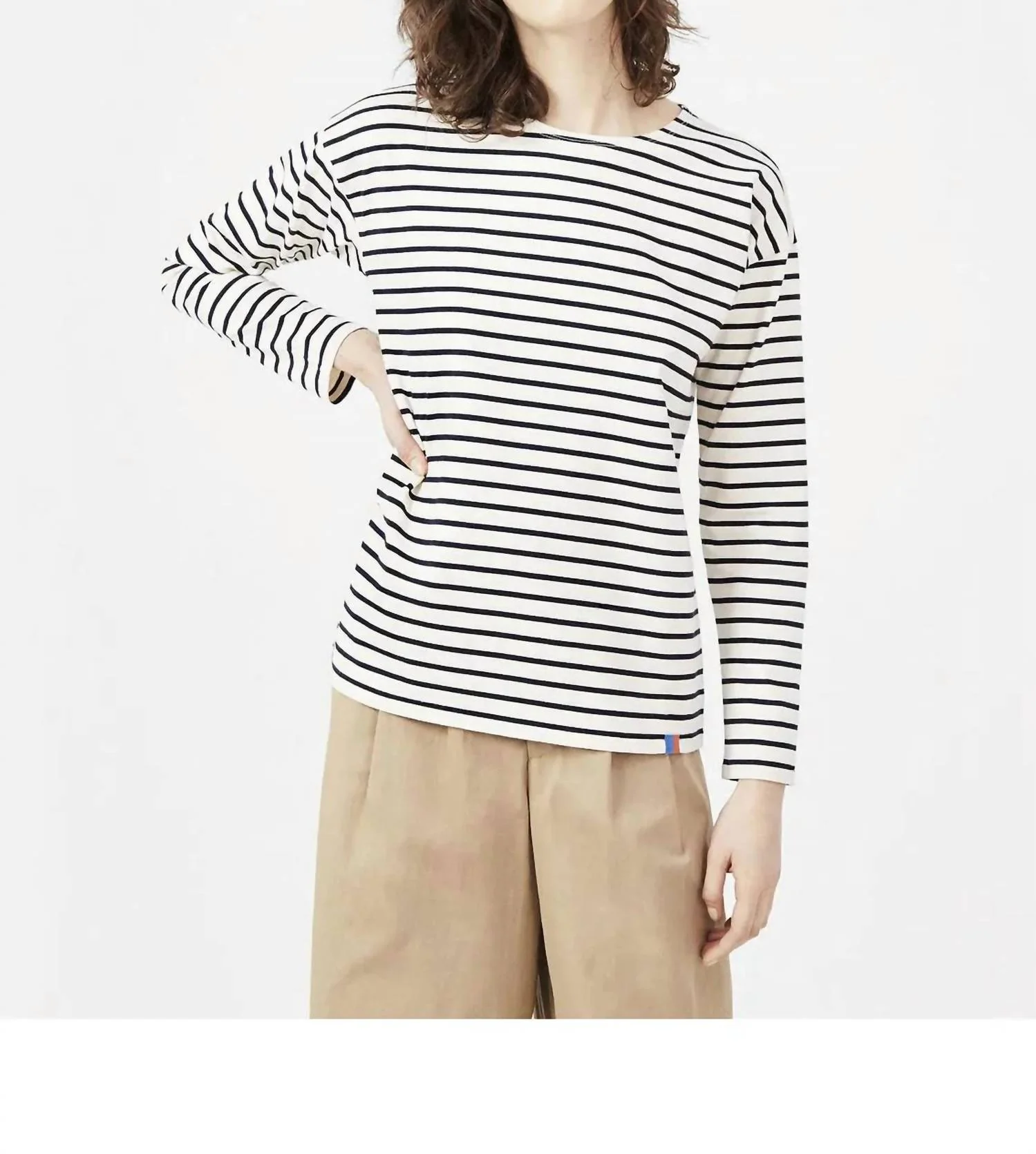 Boyfriend Striped Long Sleeve Tee In Cream/navy - Image 2