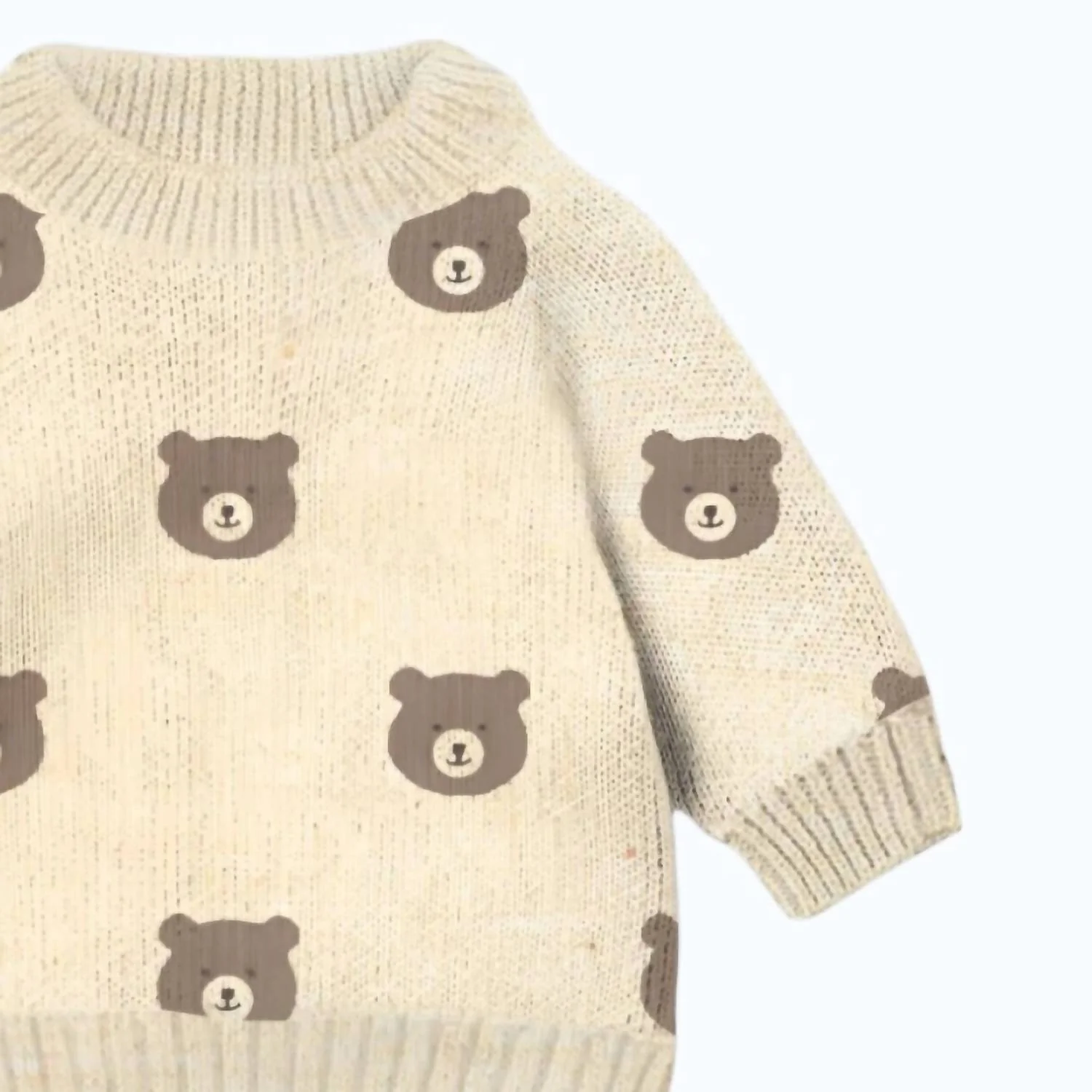 Boy's Beary Cute Knit Sweater In Beige - Image 2