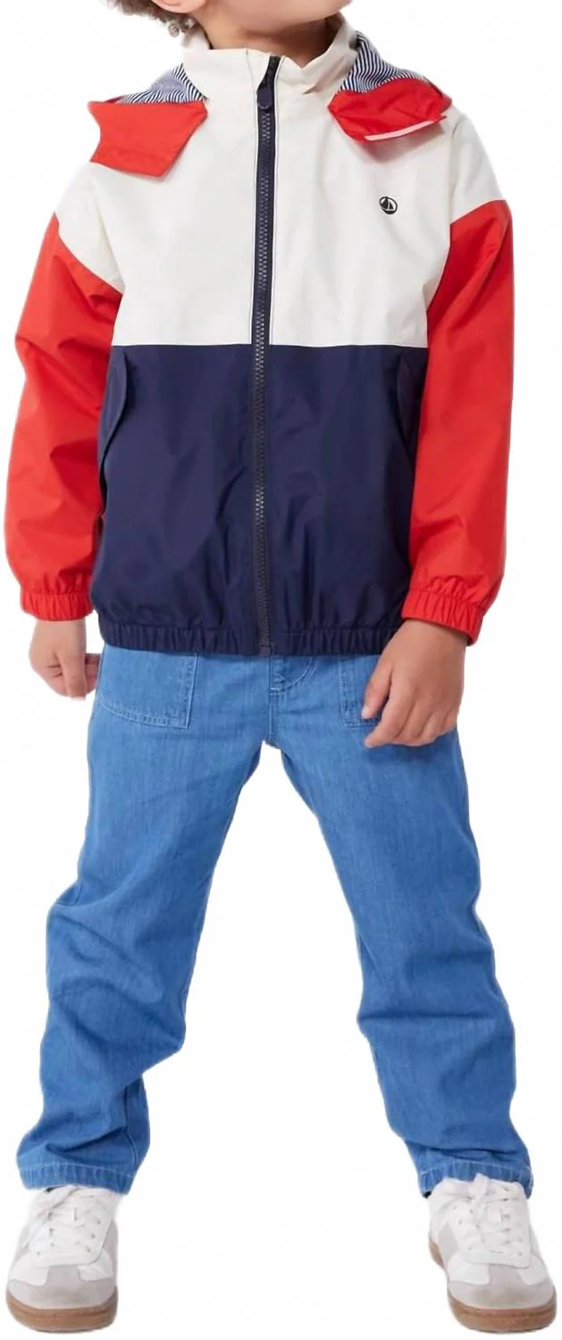Boy's Hooded Jacket In Red Navy