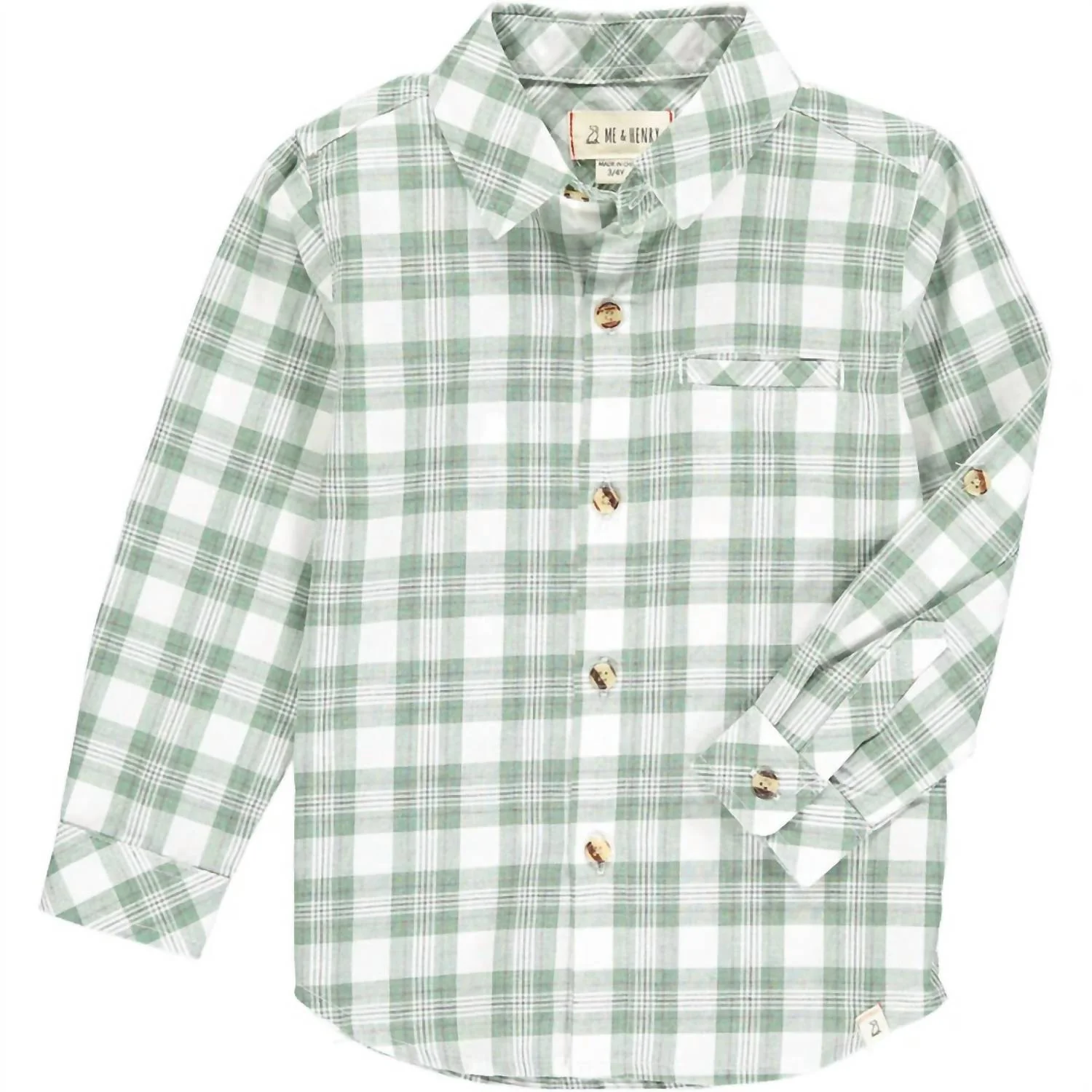 Boy's Plaid Shirt In Green White