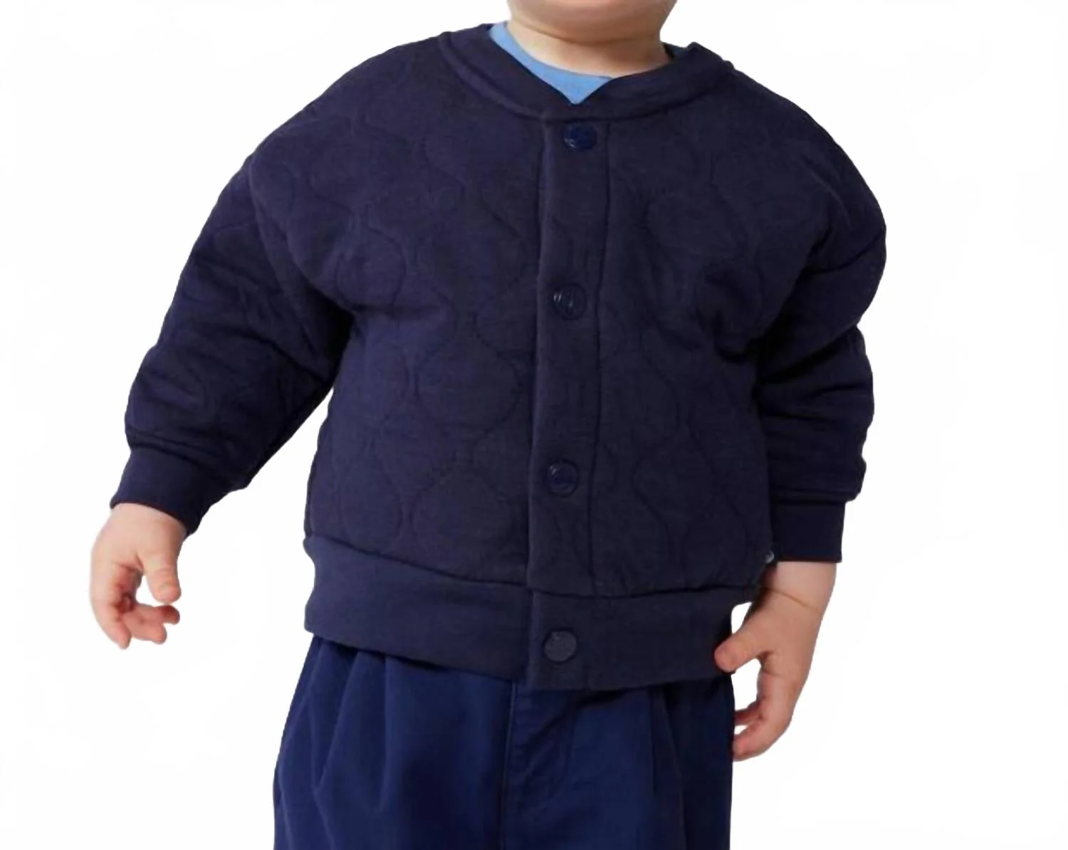 Boy's Quilted Cardigan In Navy