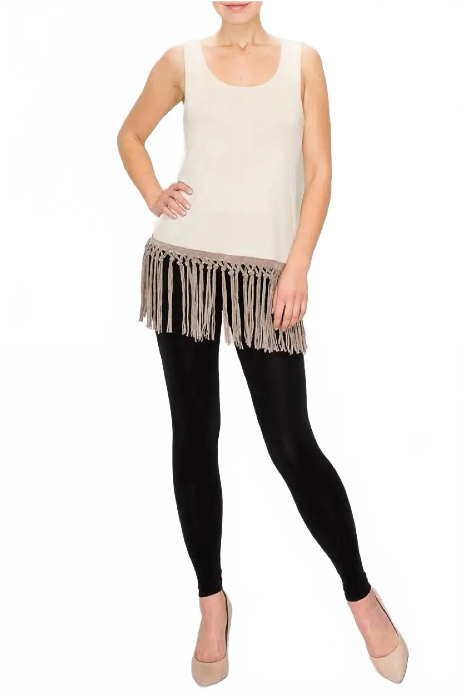 Braided Fringe Extender Tank In Beige - Image 4