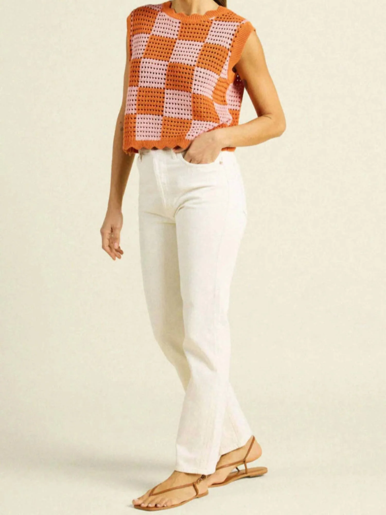 Bree Sweater Tank In Pink/ Orange - Image 3