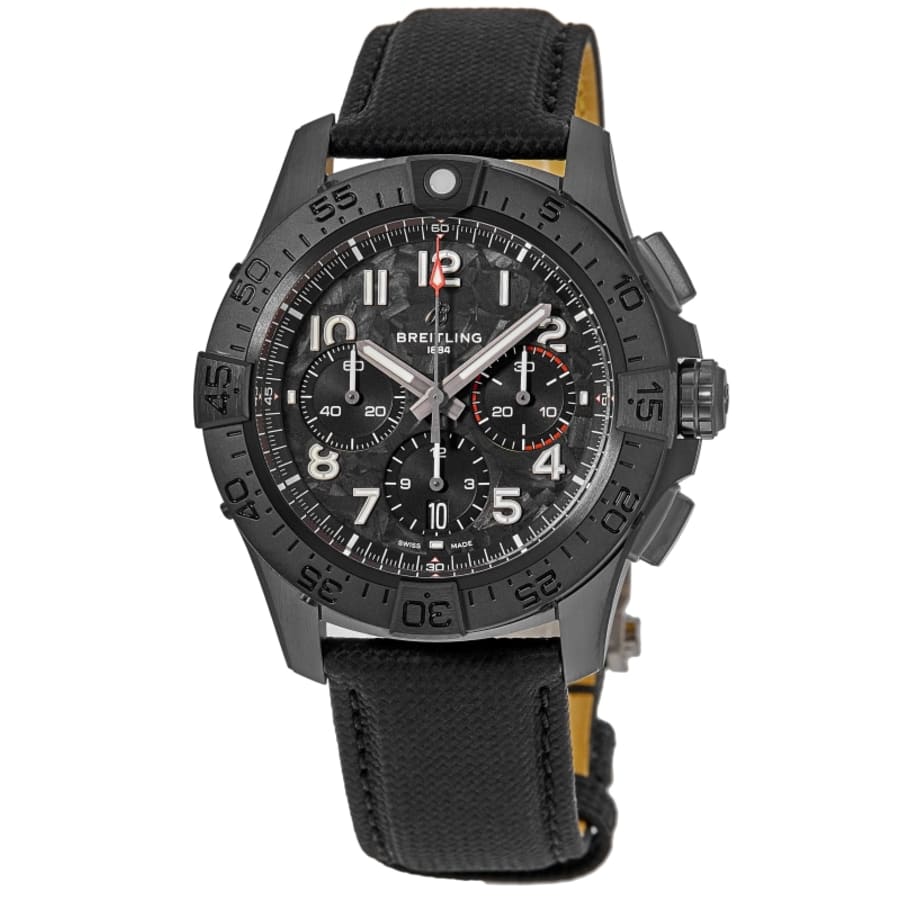Breitling Avenger B01 Chronograph 44 Night Mission Chronograph Black Dial Leather Strap Men's Watch SB0147101B1X1