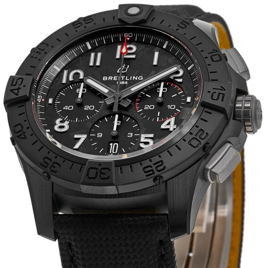 Breitling Avenger B01 Chronograph 44 Night Mission Chronograph Black Dial Leather Strap Men's Watch SB0147101B1X1 - Image 2