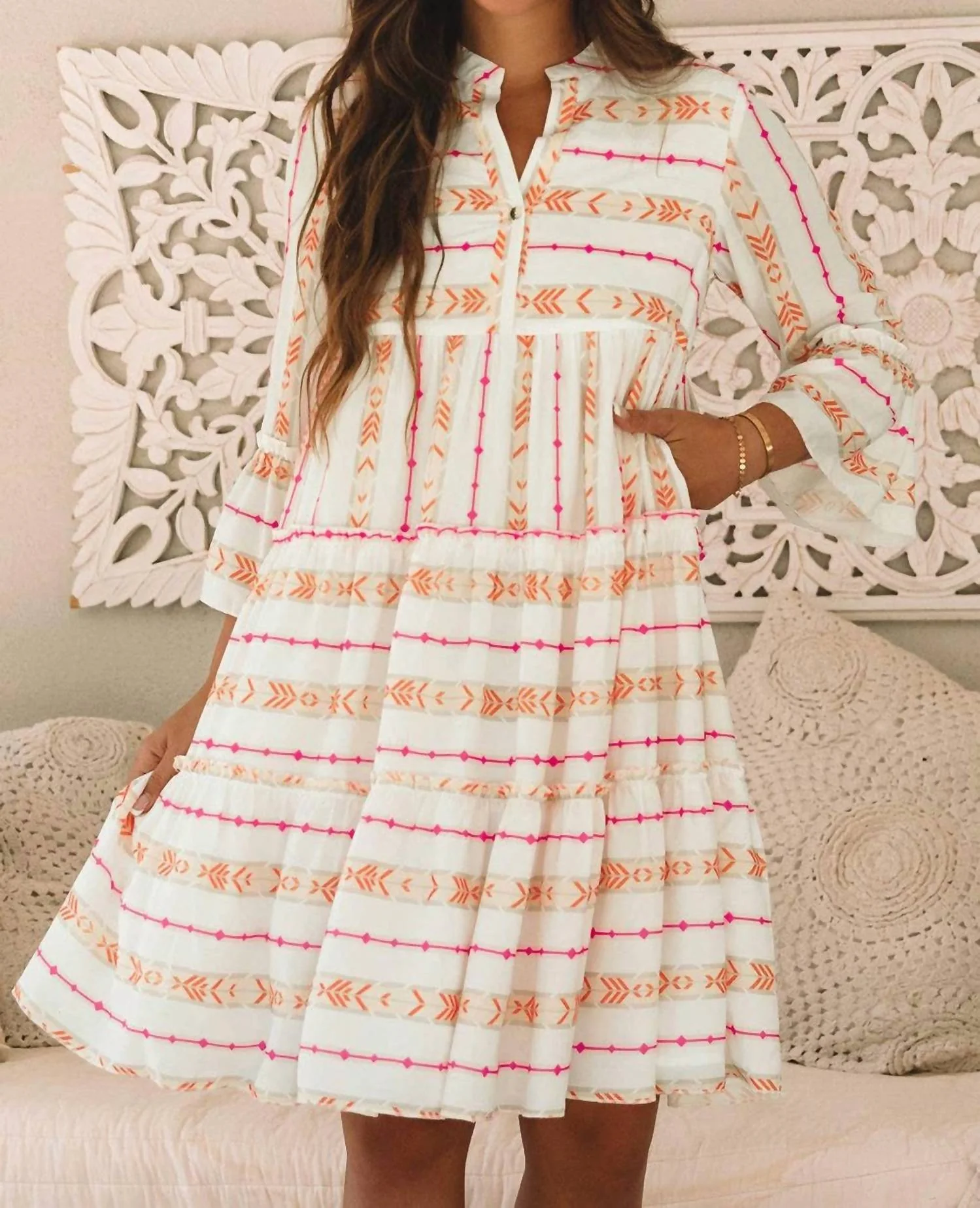 Bristol Bohemian Ruffled Pocket Dress In Orange