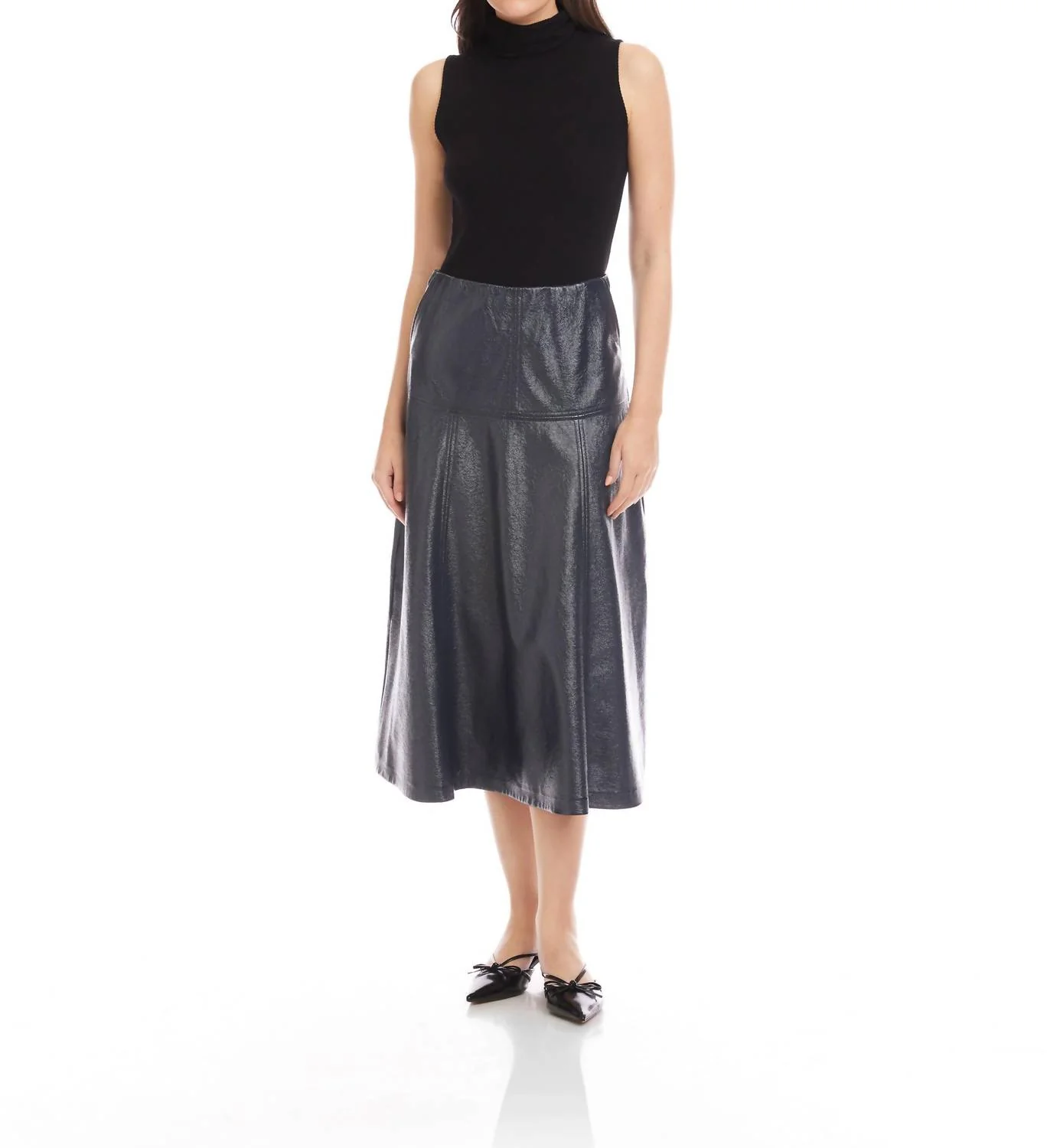 Bronwyn Faux Patent Leather Midi Skirt In Navy