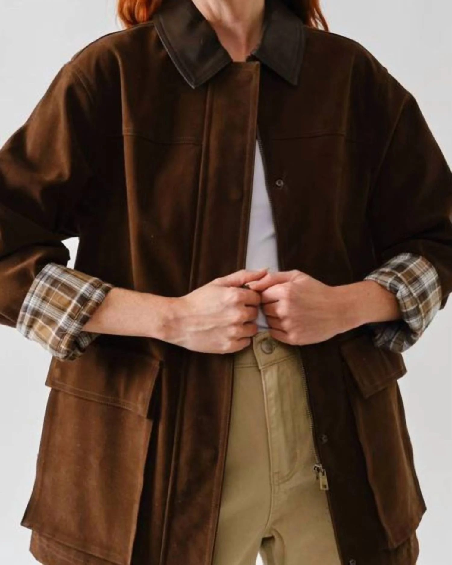 Brooke Casual Suede Jacket In Brown - Image 2