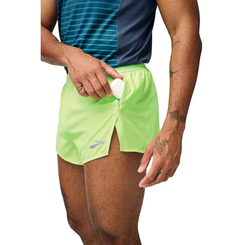Brooks Breakaway Shorts Men's Neo Limeade 3" Inseam Mid Rise Workout DSGL533 - Image 6
