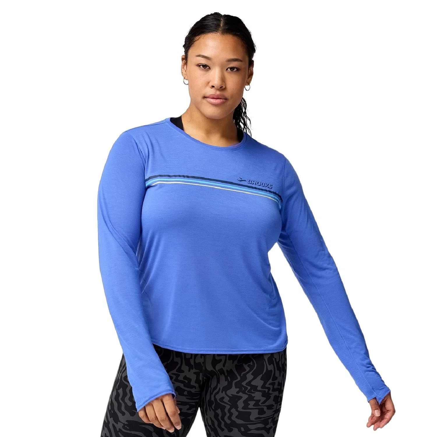 Brooks Distance Long Sleeve 3.0 Top Women's Blue Thumbhole Activewear DSGL478 - Image 3