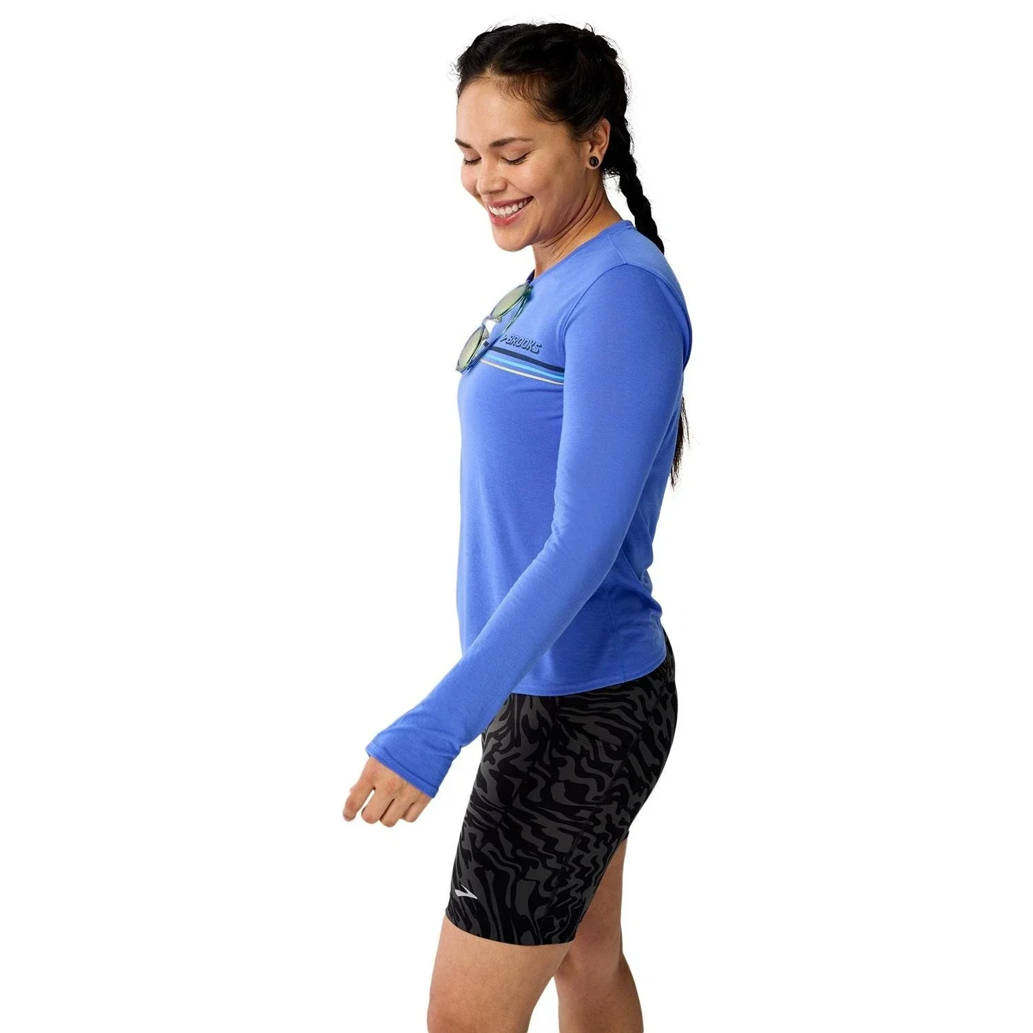 Brooks Distance Long Sleeve 3.0 Top Women's Blue Thumbhole Activewear DSGL478 - Image 4
