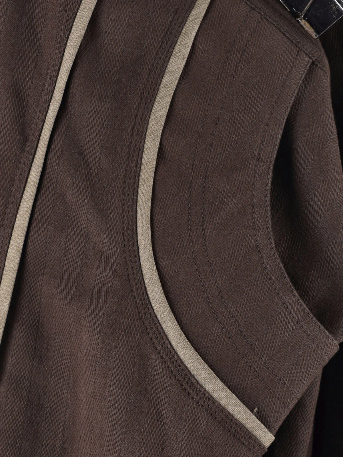 Brown Boxy Piped High-Collar Jacket - Image 5