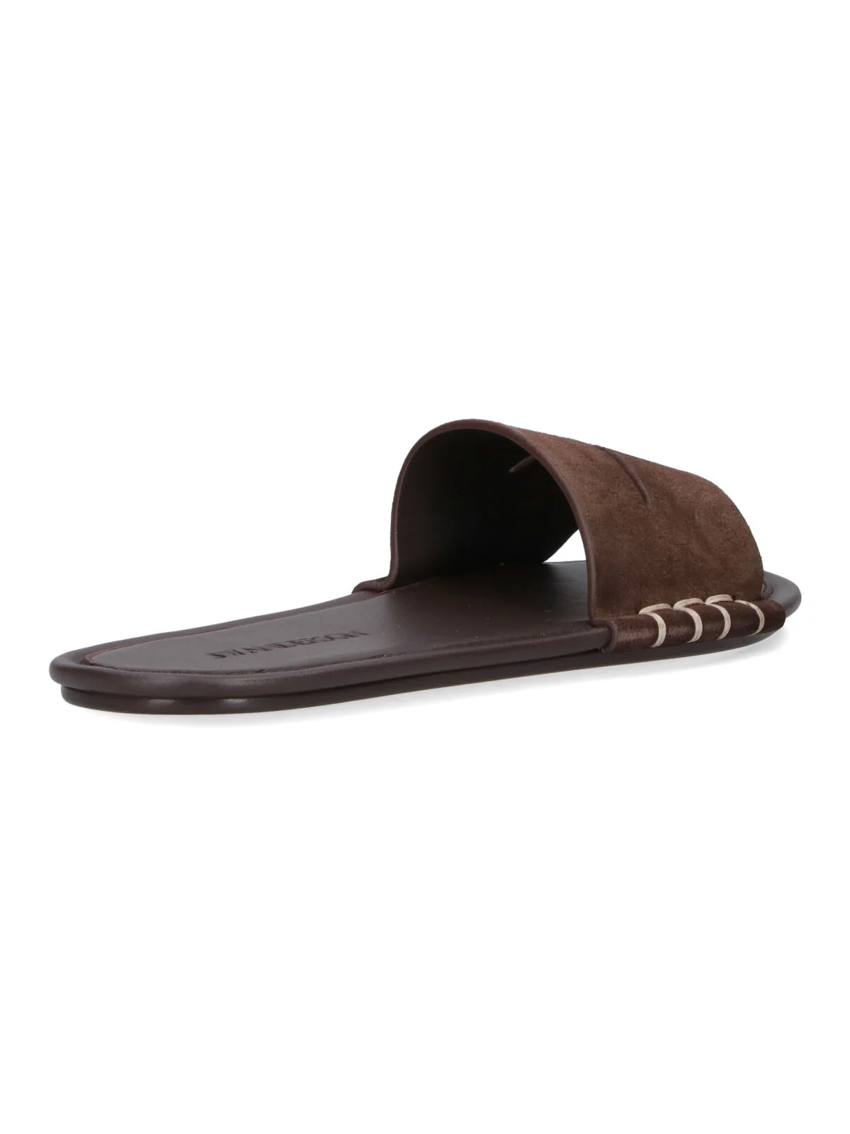Brown Calf Leather Open-Toe Slides with Contrast Stitching - Image 4