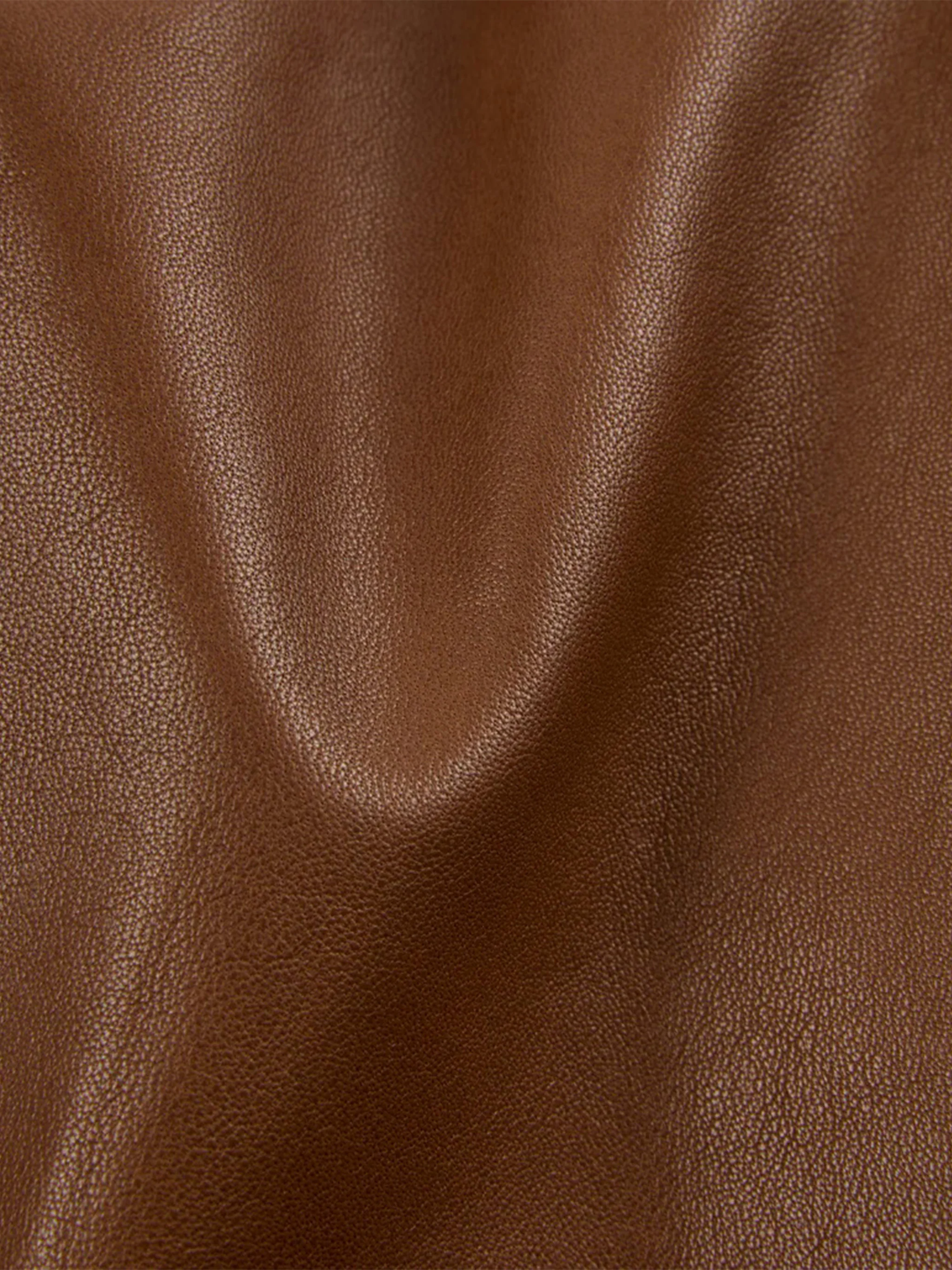 Brown Cropped Smooth Leather Bomber Jacket - Image 3
