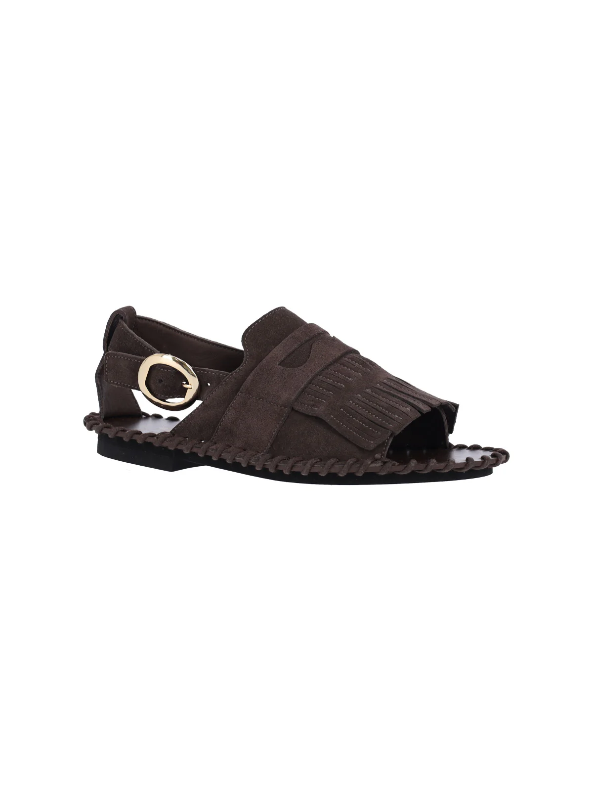 Brown Fanded Suede Fringed Sandals - Image 2