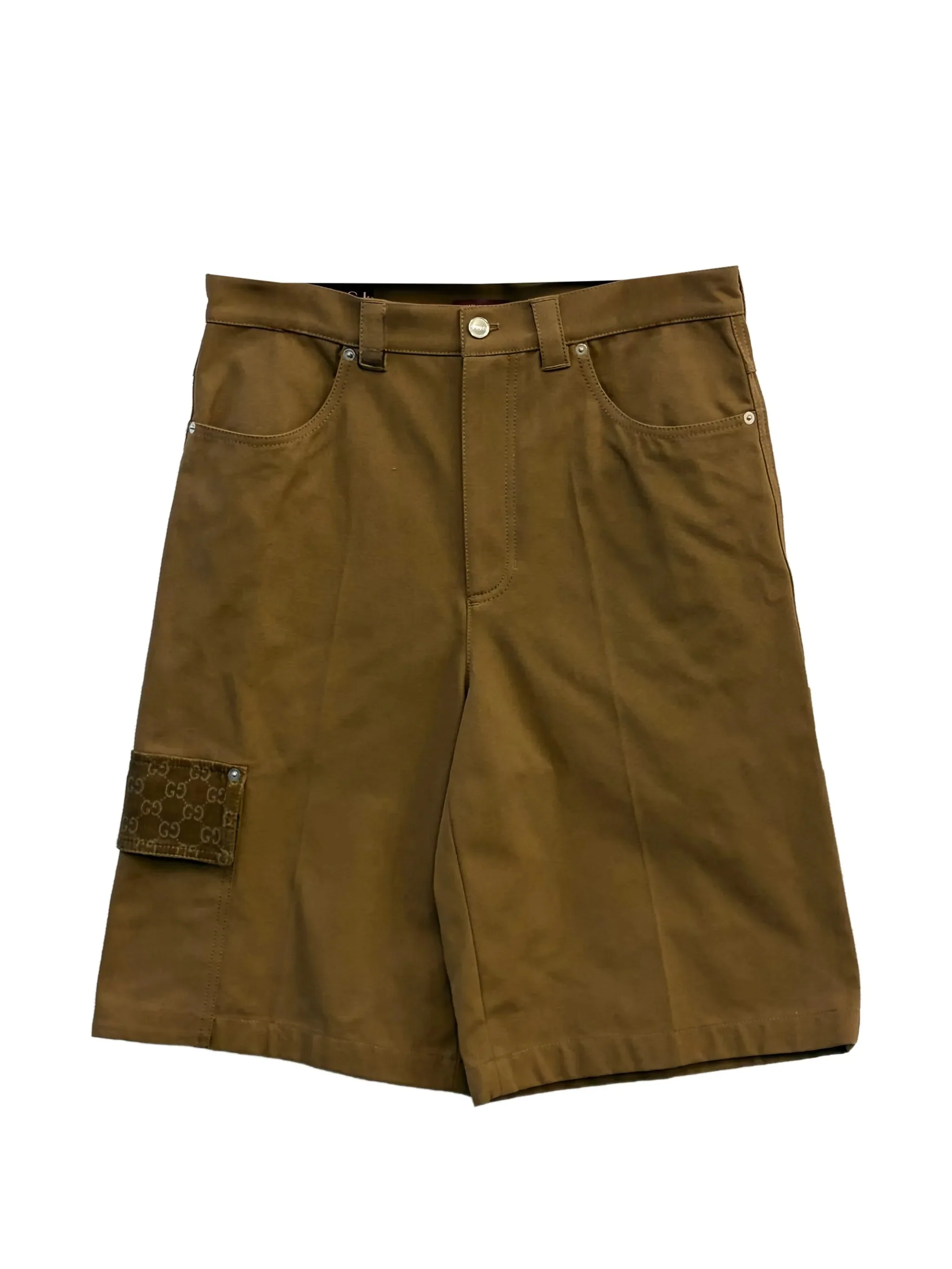 Brown Mid-Length Flap Pocket Shorts